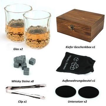 CALIYO Gläser-Set Whiskey Gläser-Set, Steine Set Holzbox Kasten Geschenkset