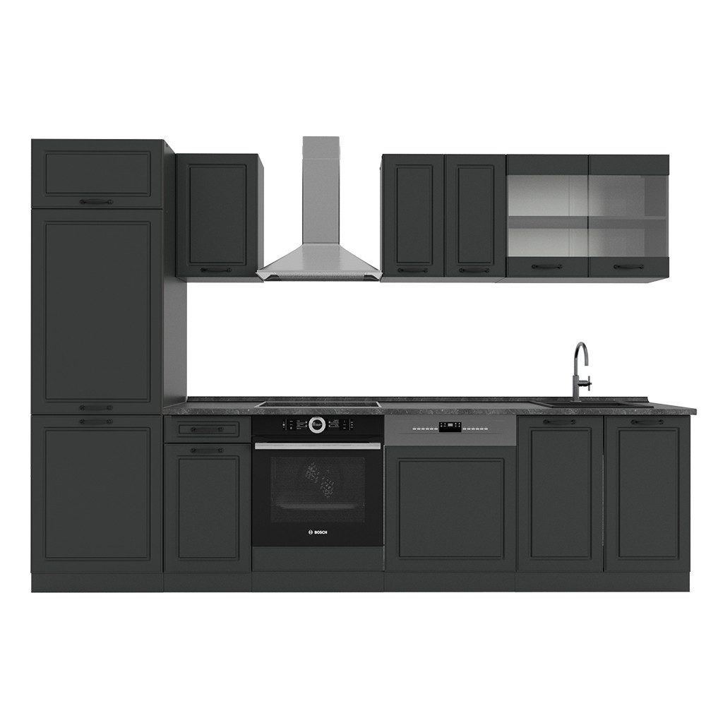 Vicco Küchenzeile R-Line, Anthrazit Landhaus/Anthrazit, 300 cm, AP Anthrazit