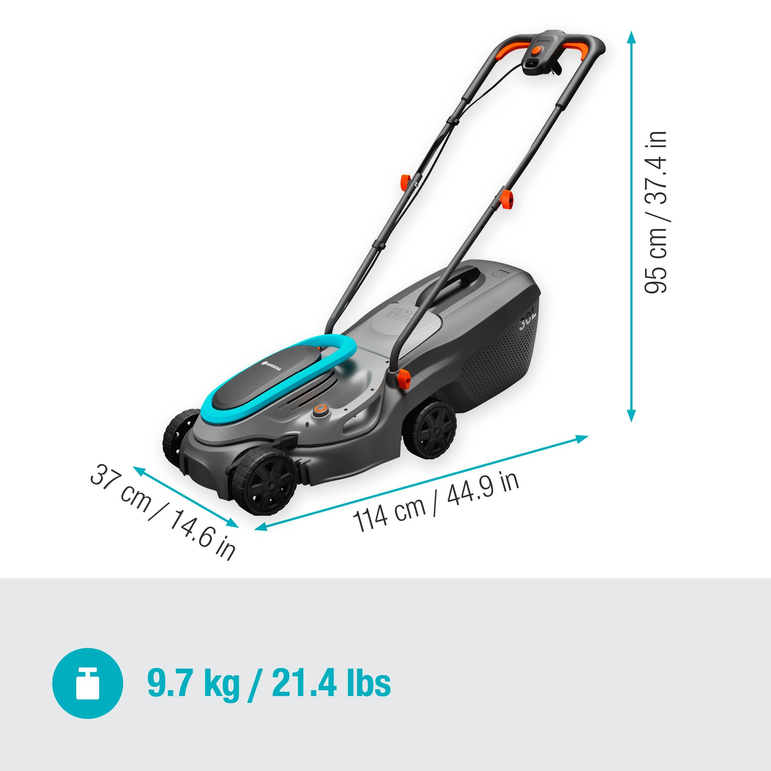 GARDENA Elektrorasenmäher PowerMax 32/1200 G2, 32 cm Schnittbreite, für die Pflege kleinerer bis mittelgroßer Rasenflächen