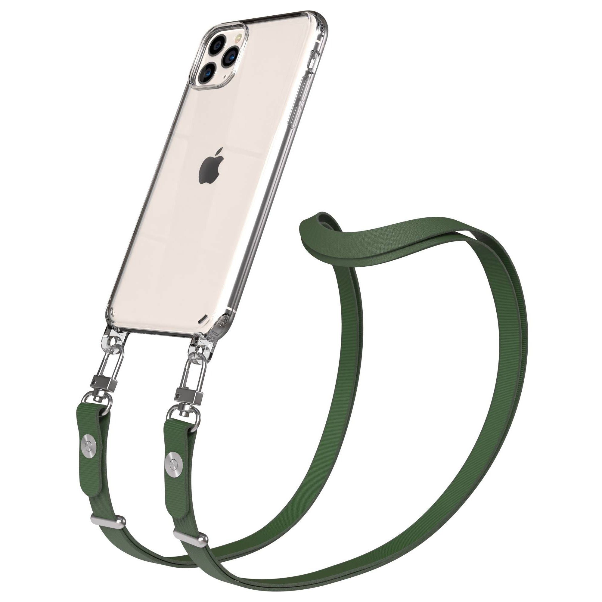 EAZY CASE Handykette für Apple iPhone 11 Pro Max Handyhülle mit Handyband magnetisch, Smartphone Band in Dunkelgrün mit 2x2 Connectoren und Magnetband