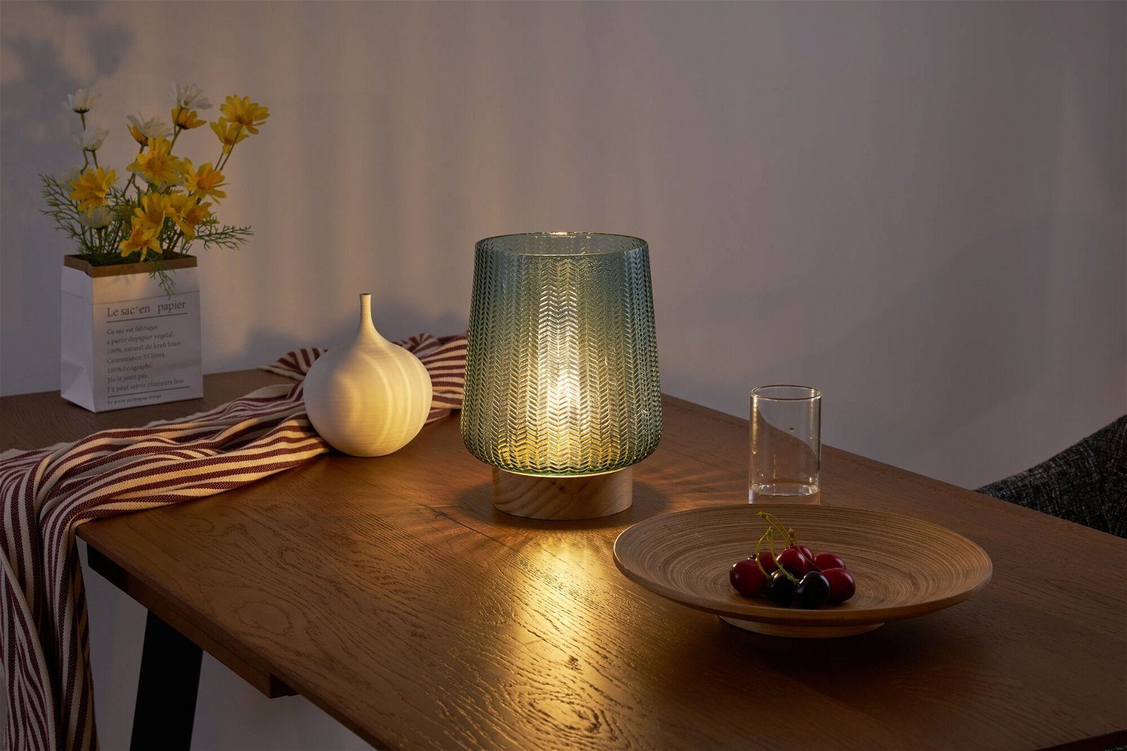 LED Tischleuchte Pretty Glamour mobile Türkis/Holz