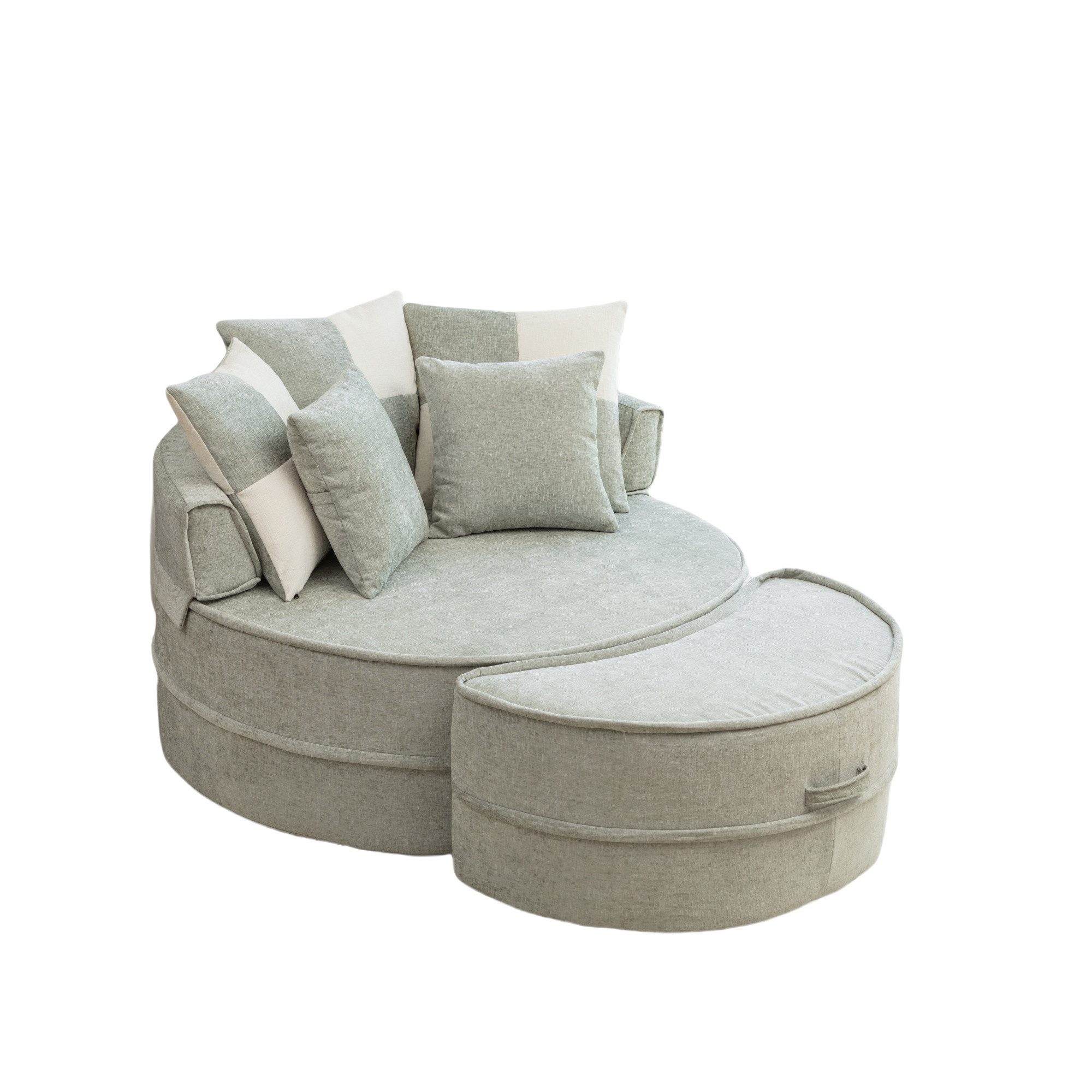 Odikalo XXL-Sessel Rundsessel mit Hocker, Lesesessel, Montagefreier knochenloser Chenille (5 Kissen waschbare Kissenbezüge, 42cm Hochdichtschaum, geräuschlos, ideal für Wohnzimmer & Schlafzimmer)