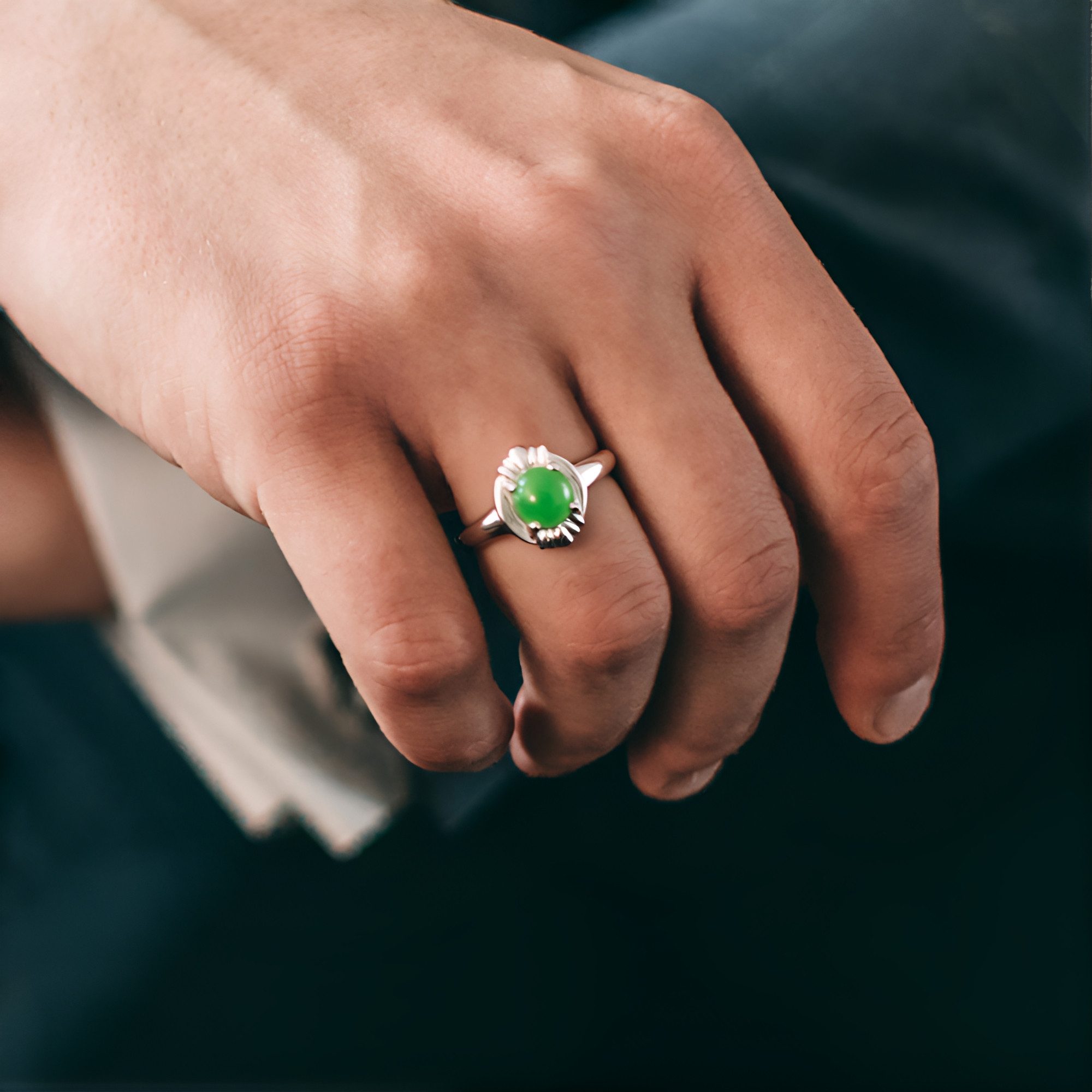 Cavill Solitärring Cavill Ring 925 Silber, 0,92 ct Chrysopras, grün, rund, Cabochon (1-tlg)