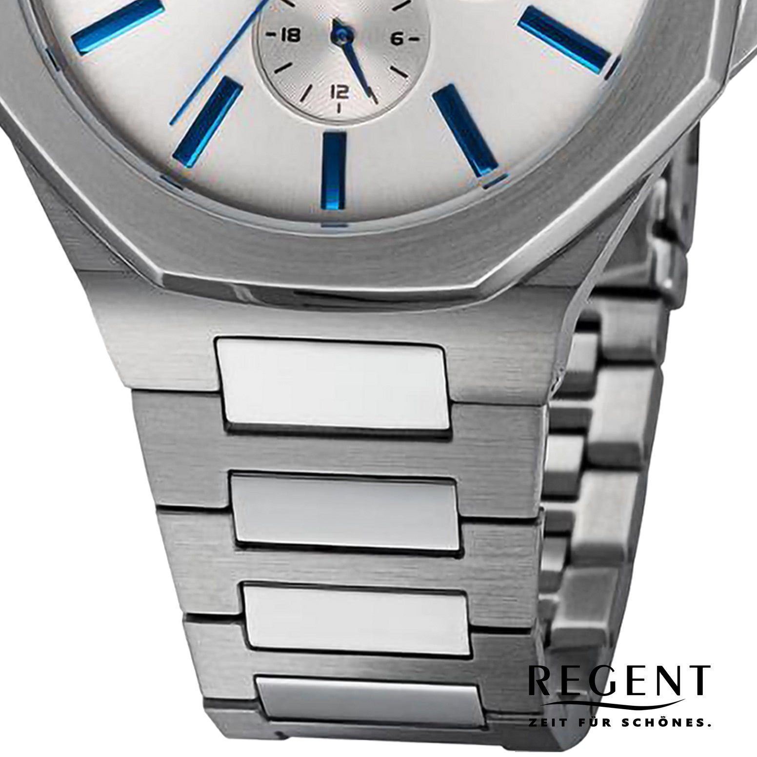Regent Quarzuhr Regent Herren Armbanduhr 42mm), Metallarmband Analog, rund, Herren extra (ca. Armbanduhr groß