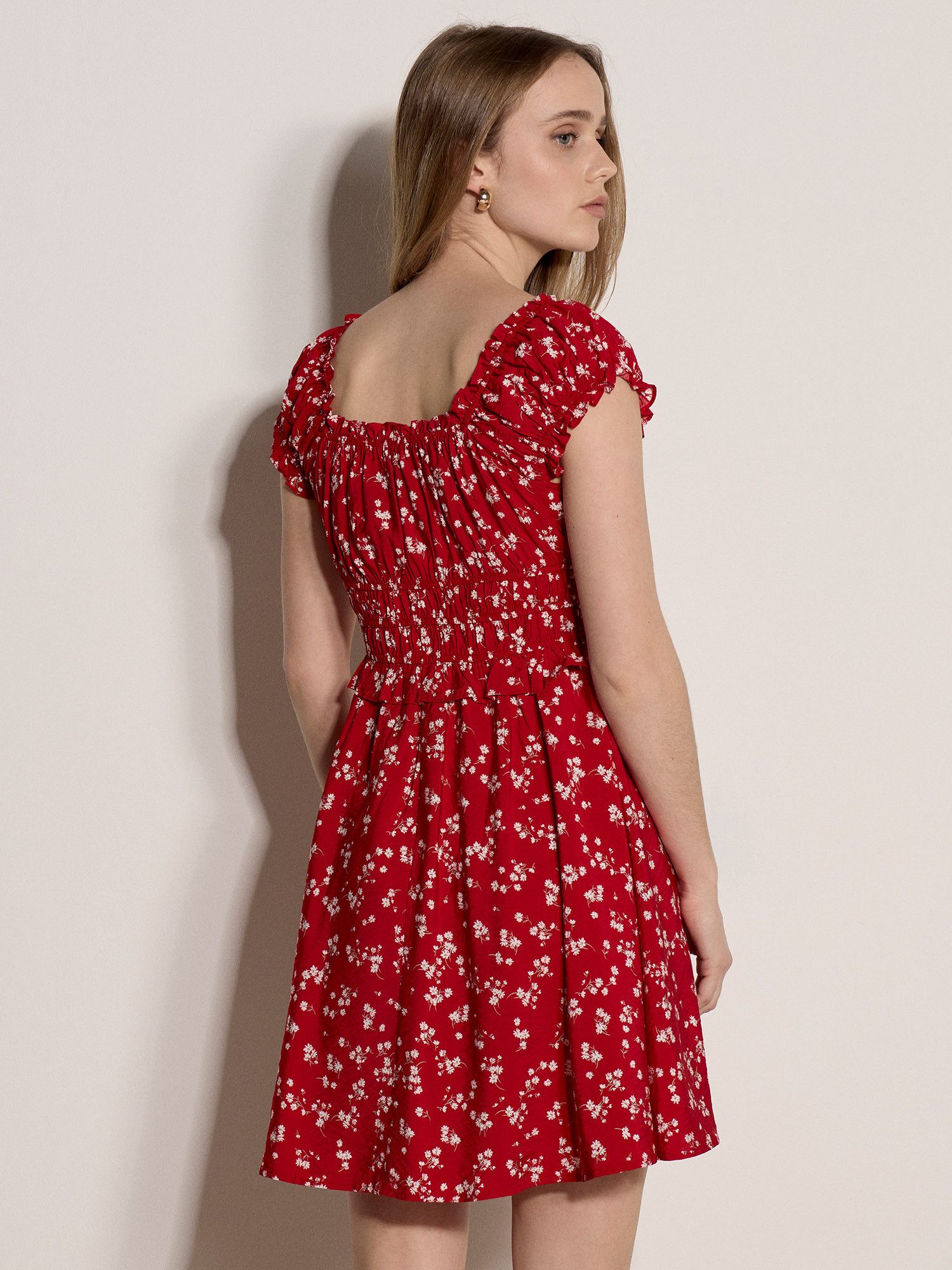 Apricot Minikleid Geblümtes Mini-Kleid mit Rüschen