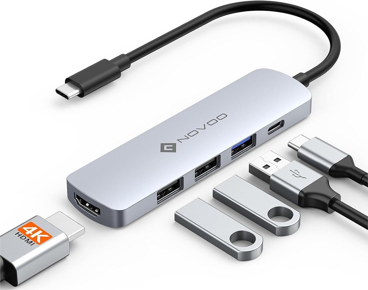 NOVOO USB-Adapter USB-C zu USB-C, USB-A 3.0, USB-A 2.0, HDMI, USB-C Hub