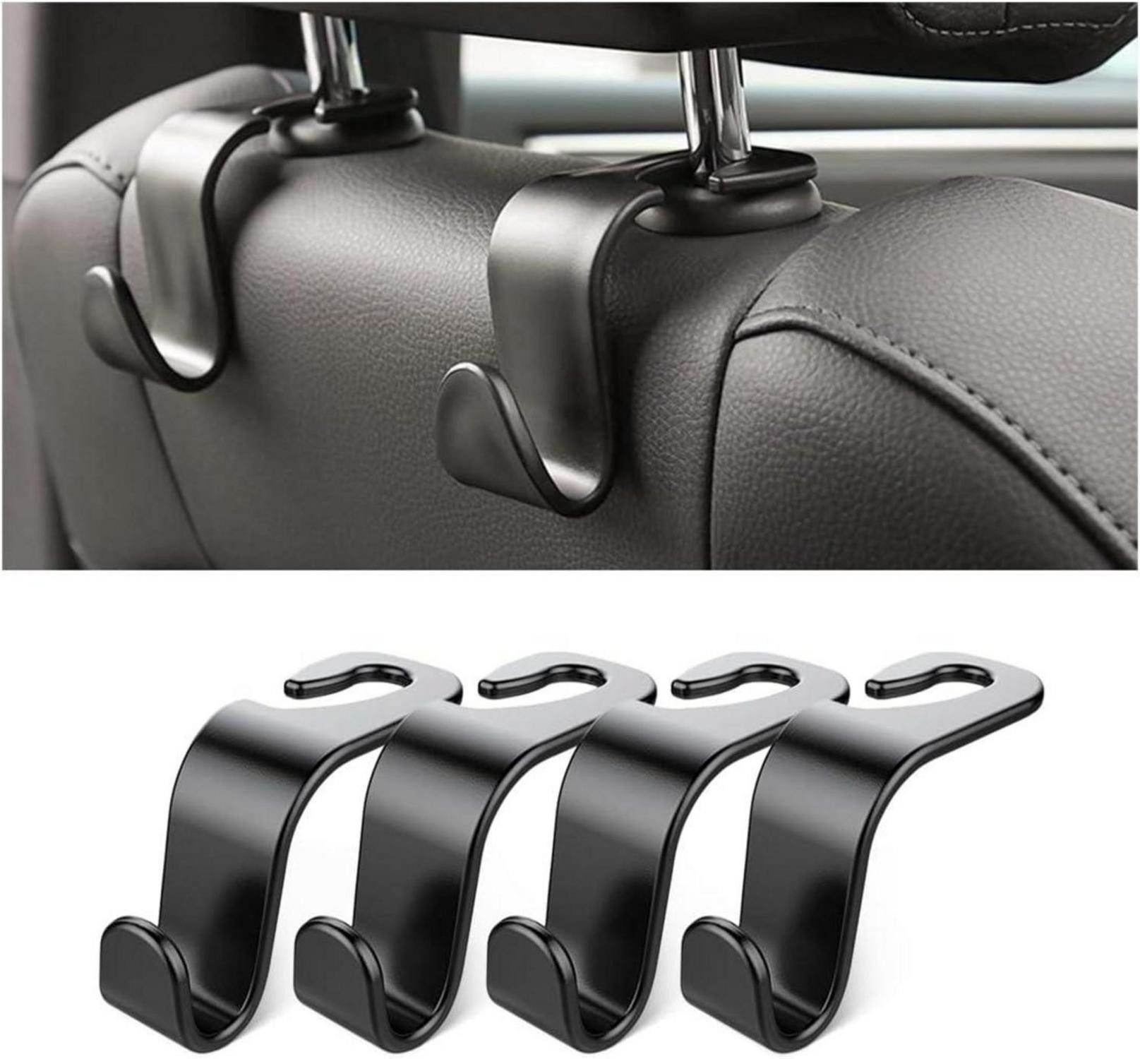 Auto-Fußmatte Autokopfstützenhaken 4er Set schwarz - Taschenhalter für Autoinnenraum