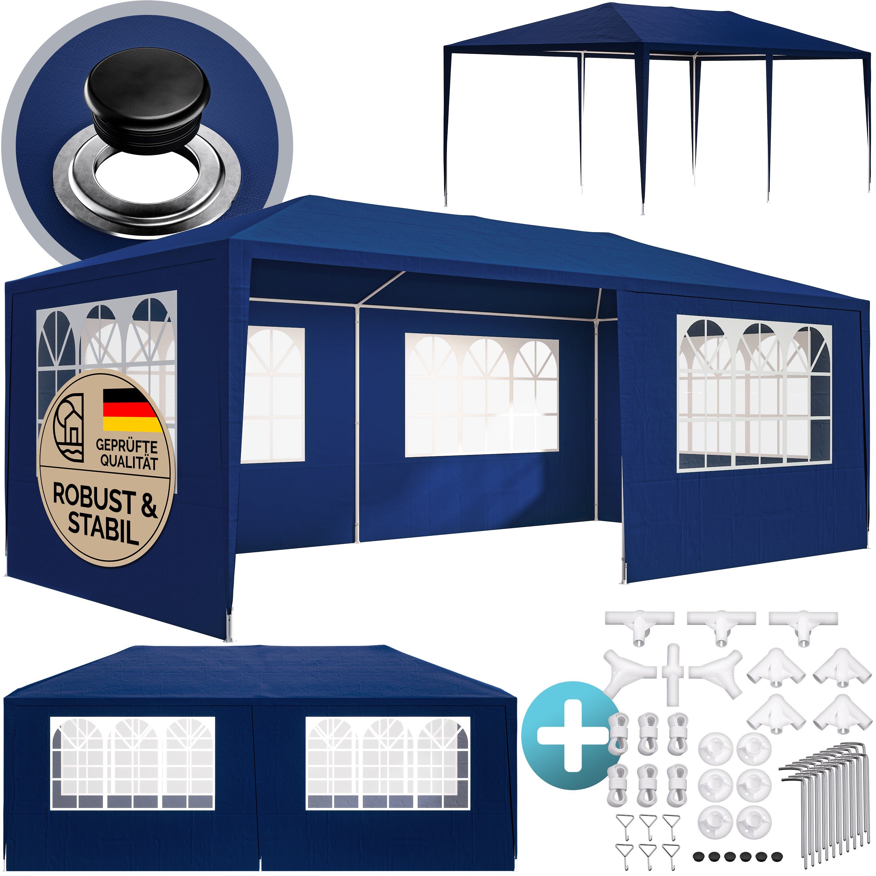 Casaria Partyzelt Rimini, blau 3x6m UV-Schutz 18m² Wasserabweisend 6 Seitenteile Pavillon