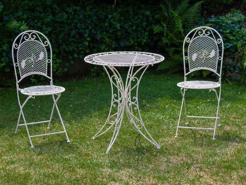 Aubaho Balkonset Garten Garnitur Set Tisch Gartentisch 2 Stühle Eisen Antik-Stil creme weiss