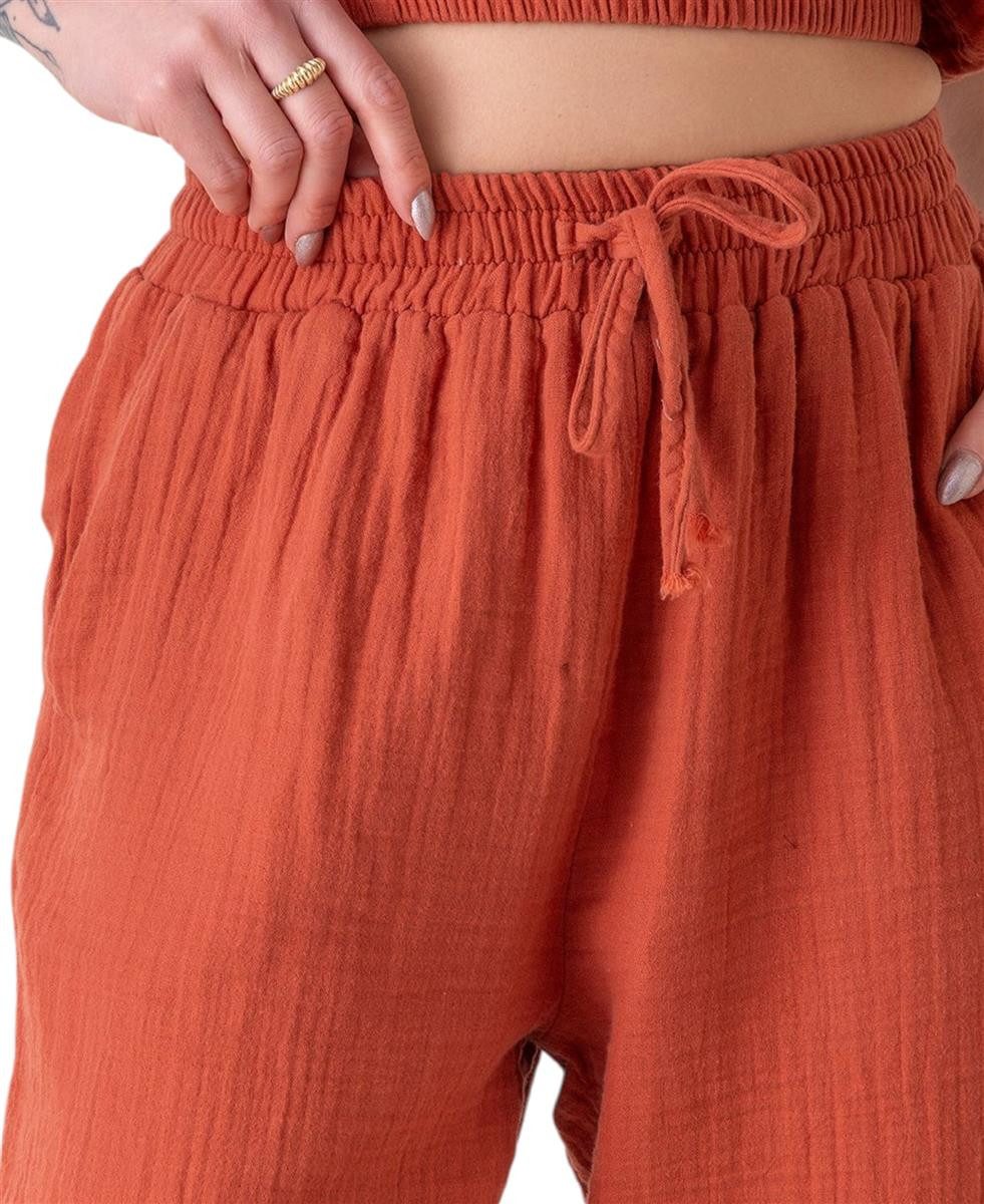 WENOR Stoffhose Damen Musselin 100% Baumwolle Tapered Sommerhose