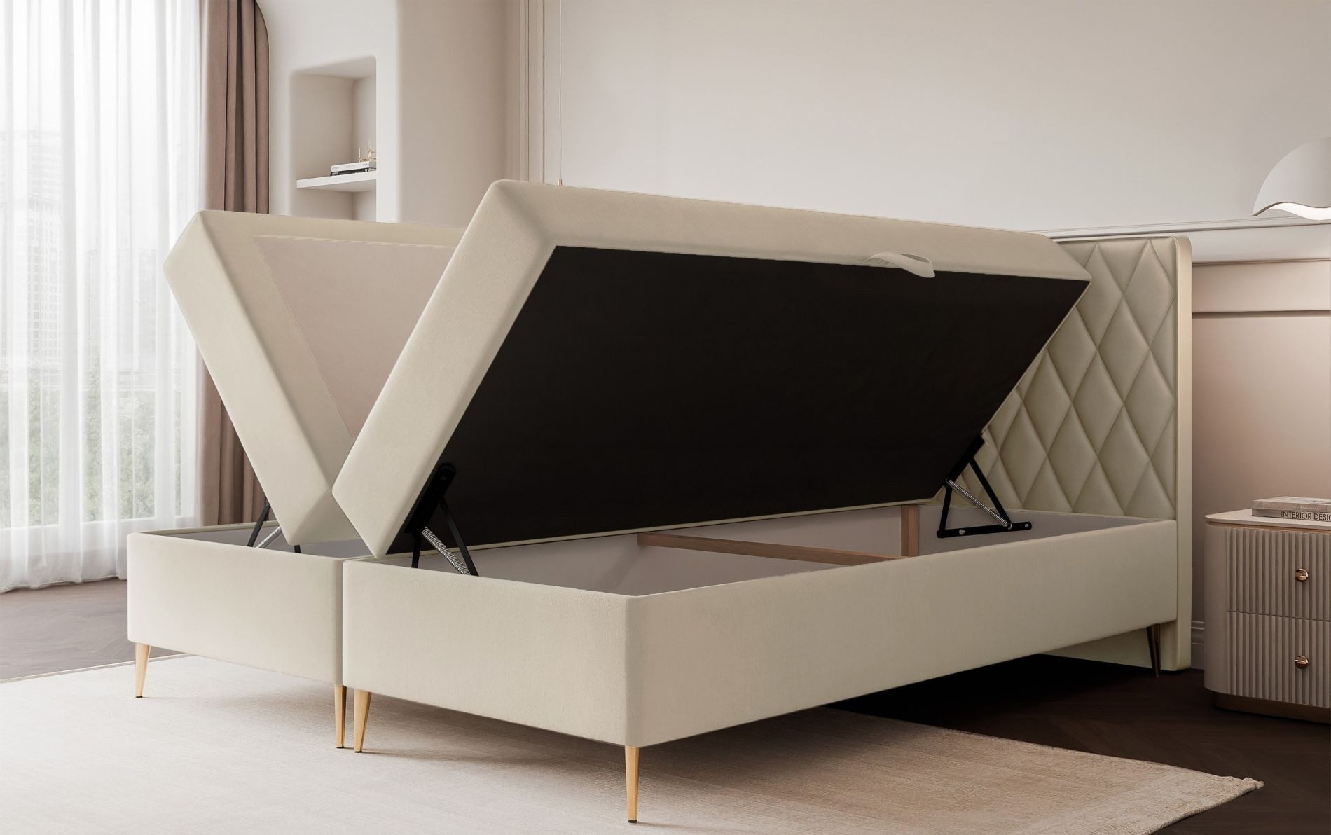 Selsey Boxbett CARESSO, mit Matratze, Topper, 2 Bettkästen und wasserfestem Chenille-Bezug