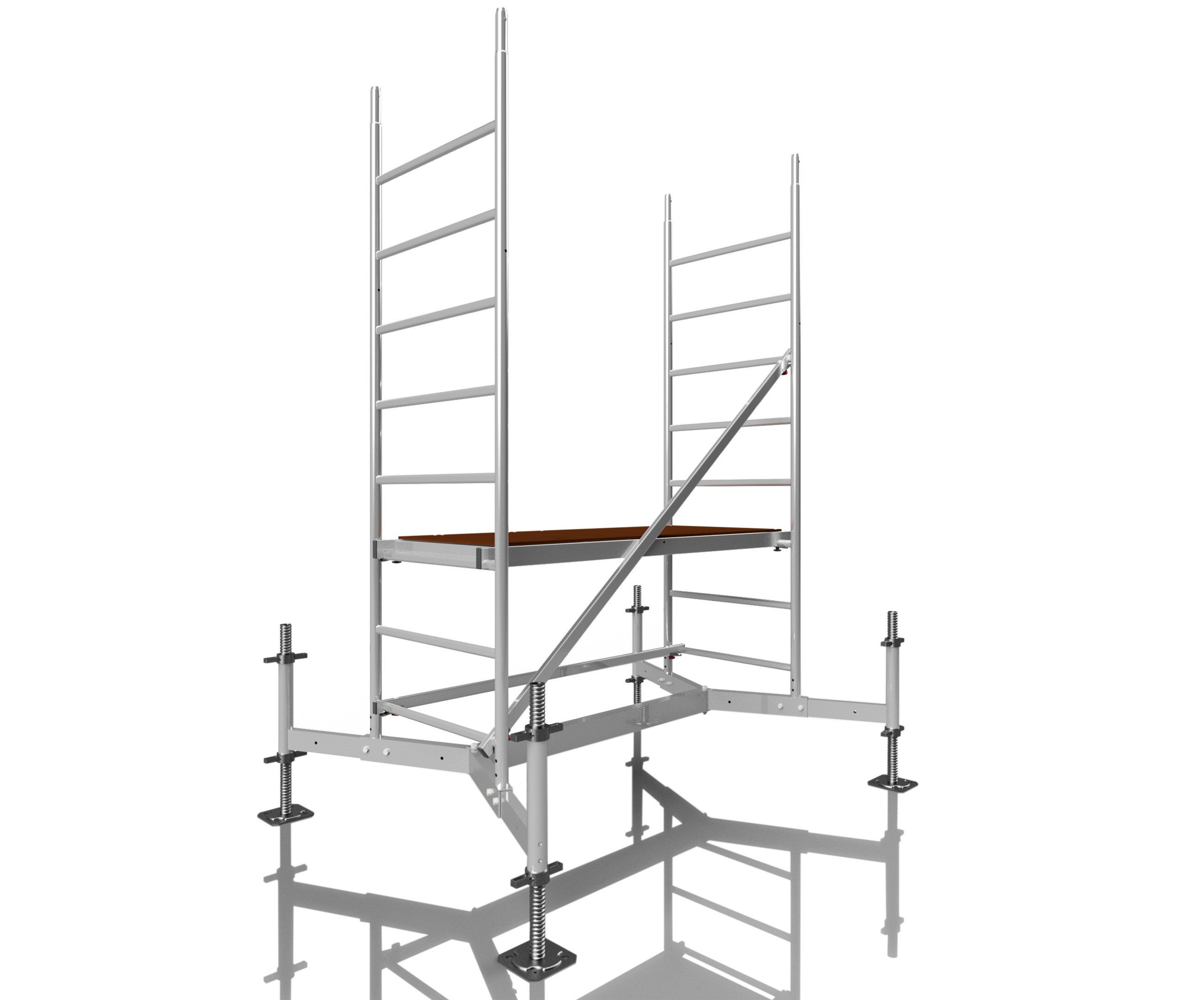 ALTEC Aluminium Fahrgerüst Rollfix 1.0 mit Fußplatten, teleskopierbare Traverse & Wandanker, maximale Arbeitshöhe 10 Meter