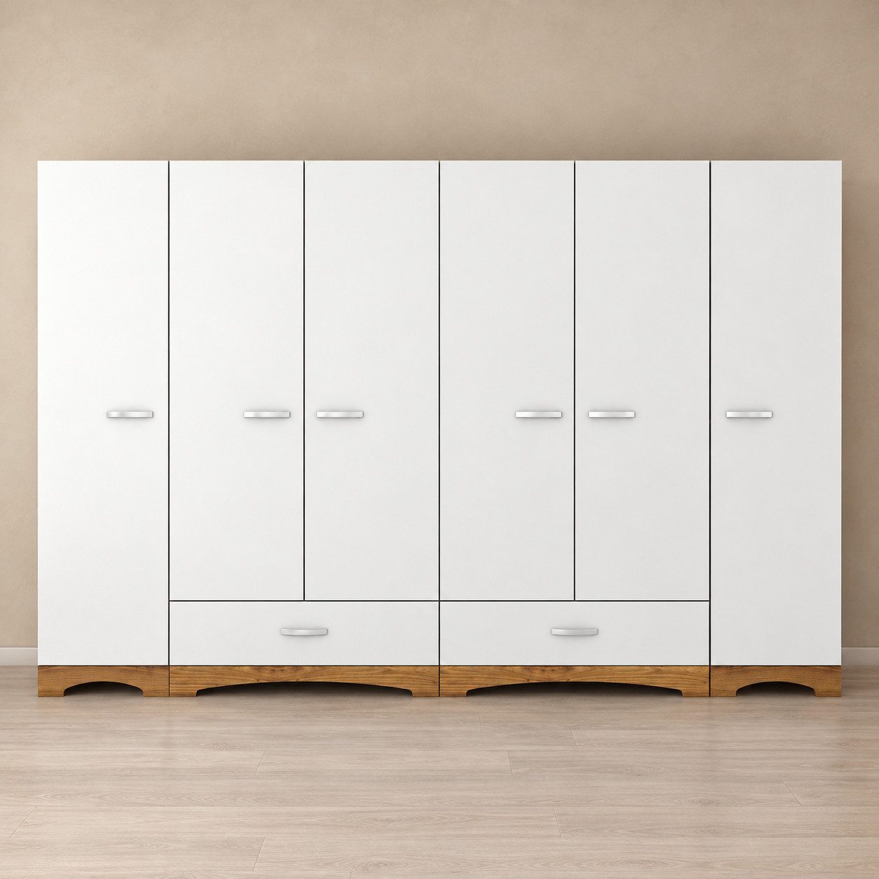 Skye Decor Kleiderschrank Valencia (7-St) XXL Stauraum, 6 Türen, Zweifarbiges Design
