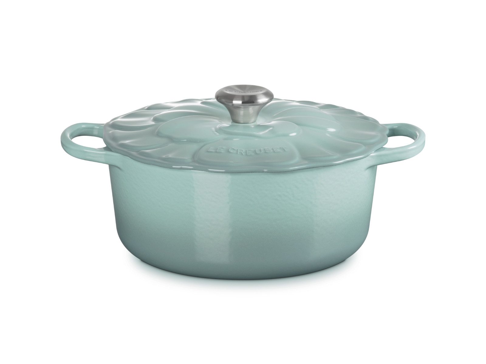 LE CREUSET Bräter Bräter Blume Signature rund sea salt 26cm, Emailliertes Gusseisen