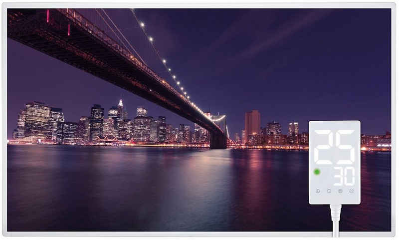 Heidenfeld Infrarotheizung Elektro Heizung HF-HP105 Brooklyn Bridge mit Thermostat, 300 - 1000 W, Infrarot Wand Bild Heizung Heizkörper - 10 J. Garantie - 28 Programme