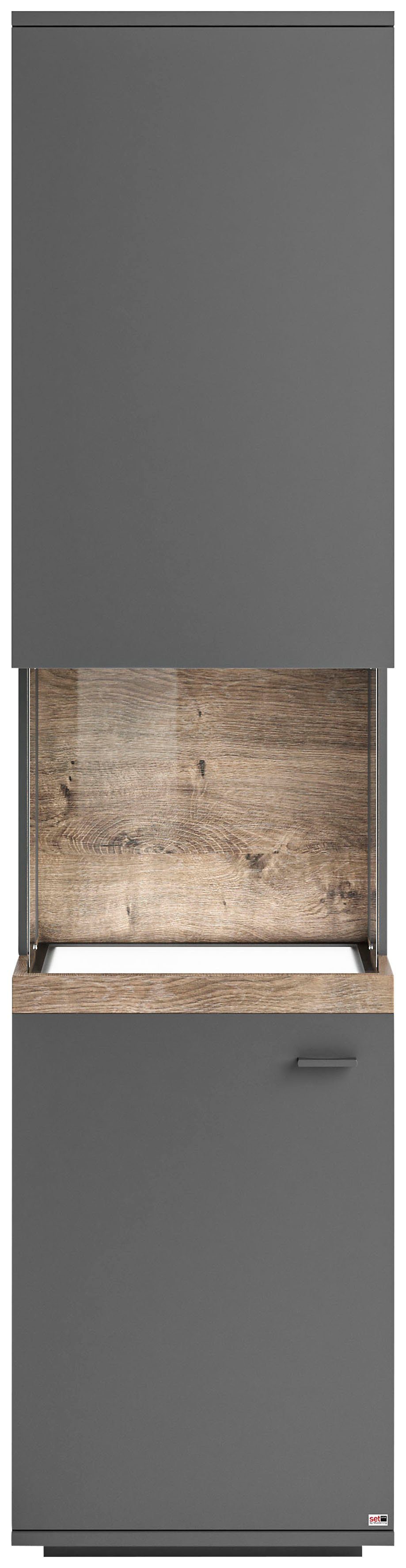 set one by Musterring Glasvitrine Lancaster Farben weiß oder grau mit Eicheabsetzung, mit LED-Beleuchtung