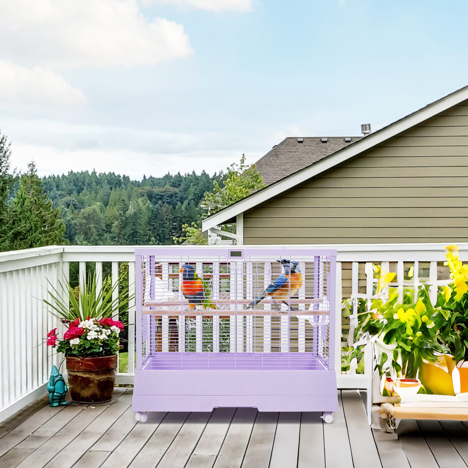 GarveeMore Vogelkäfig mit Rollen, großem Tür, Sitzstangen, herausnehmbare Wanne, aus Kohlenstoffstahl für Papageien, Sittiche, Wellensittiche