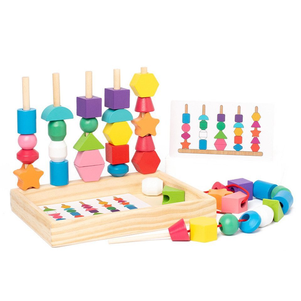 Zaewry Lernspielzeug Montessori Spielzeug ab 3 4 5 Jahre Motorikspielzeug Fädelspiel, Holz-Bausteine Sortierspiel: Feinmotorik Lernspiel für Kinder