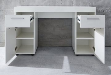 trendteam Schreibtisch Amanda (120 x 76 cm), weiß Hochglanz, mit Stauraum