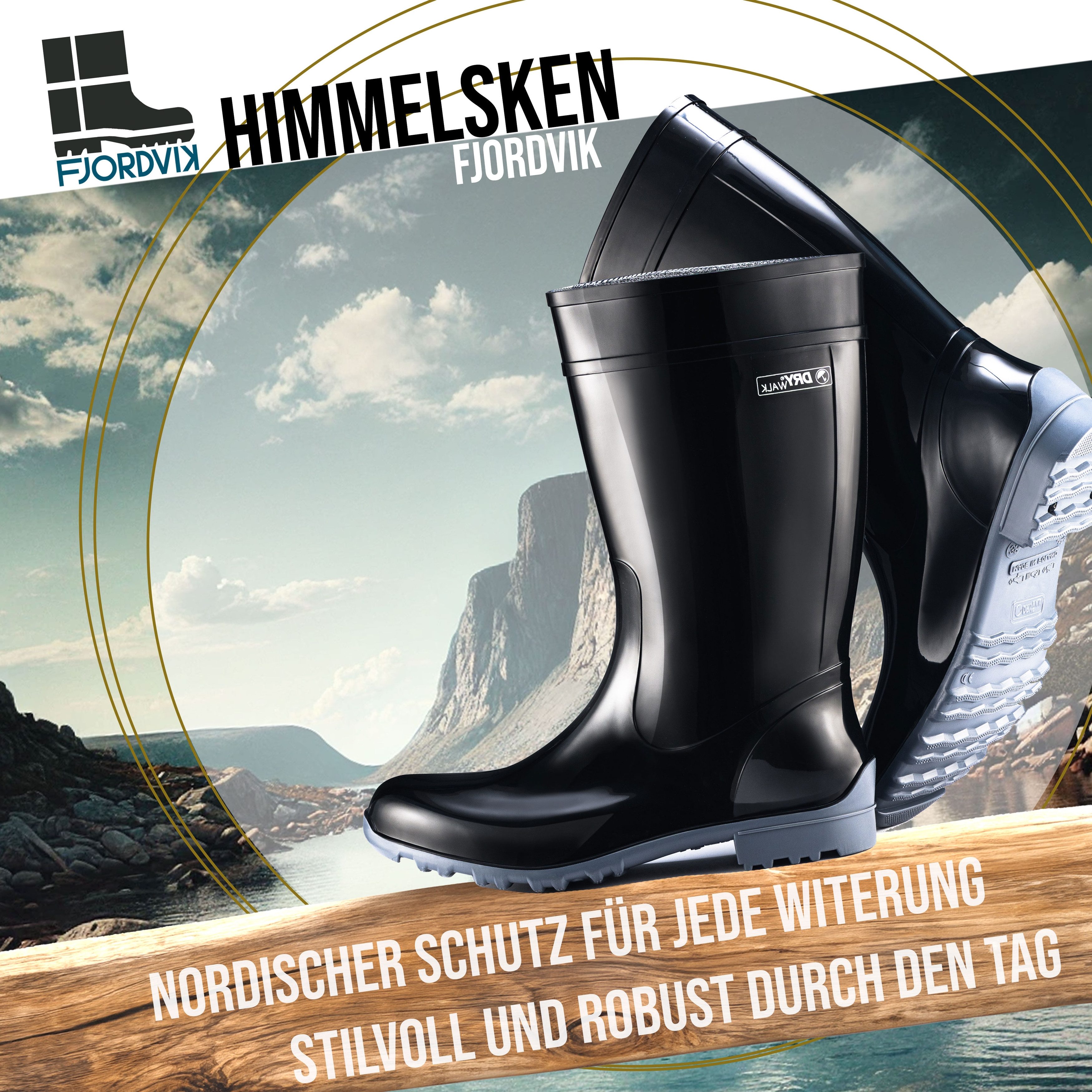 Fjordvik Himmelsken Outdoorstiefel Glänzendes Finish 42 Schwarz Gummistiefel Perfekt für die Stadt Spaziergänge Gassigehen