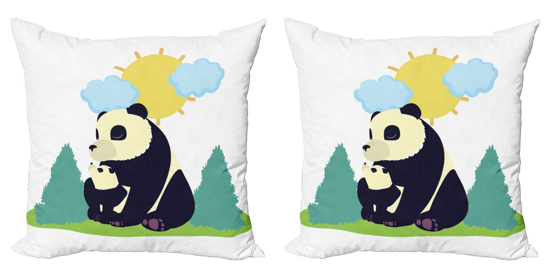 Kissenbezüge Modern Accent Doppelseitiger Digitaldruck, Abakuhaus (2 Stück), Panda Säugetier und sein Baby Im Freien | Kissenbezüge