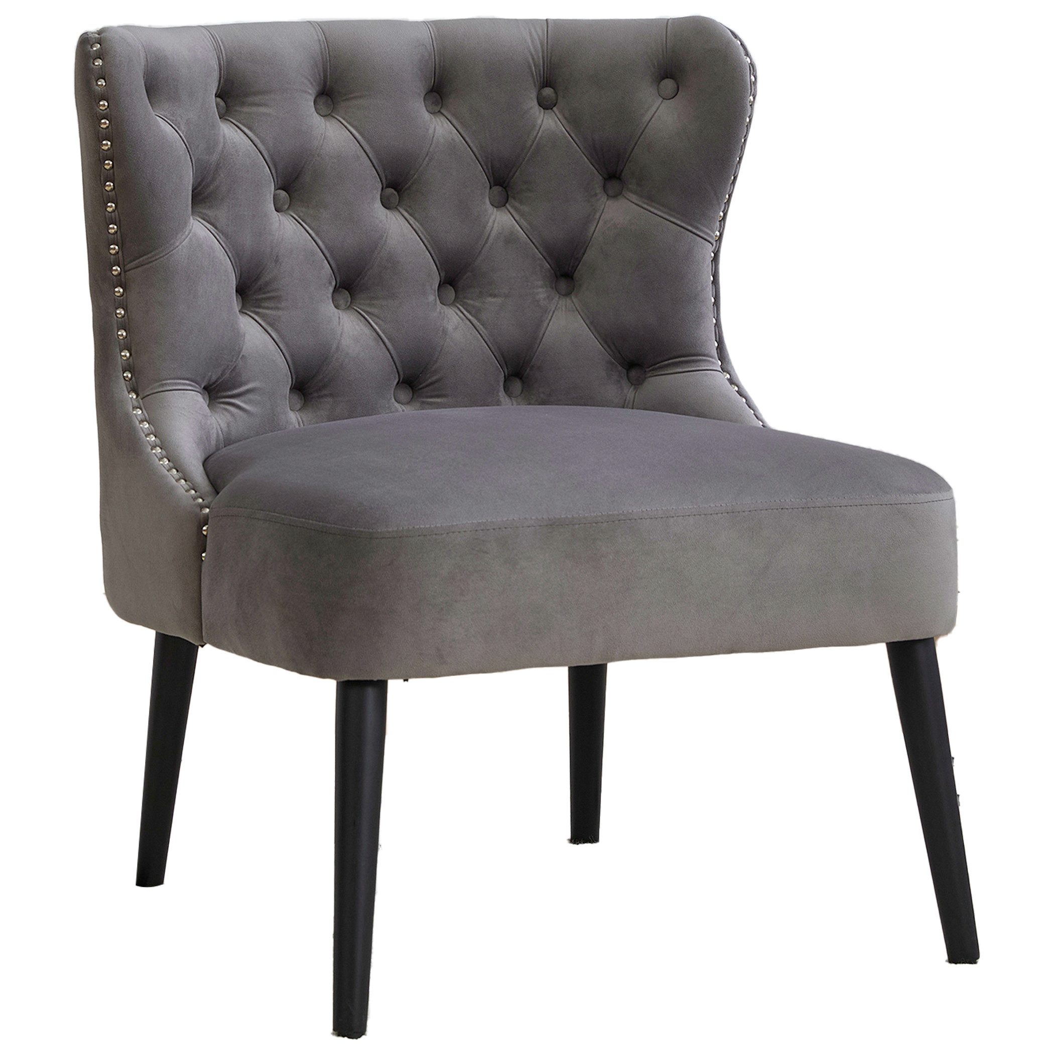 SeedWave Ohrensessel Retro Polstersessel Samt Einzelsofa mit Knopfheftung, Metall-Nieten, Der Sitz gefüllt mit hochdichtem Schwamm, Massiveholzfüße