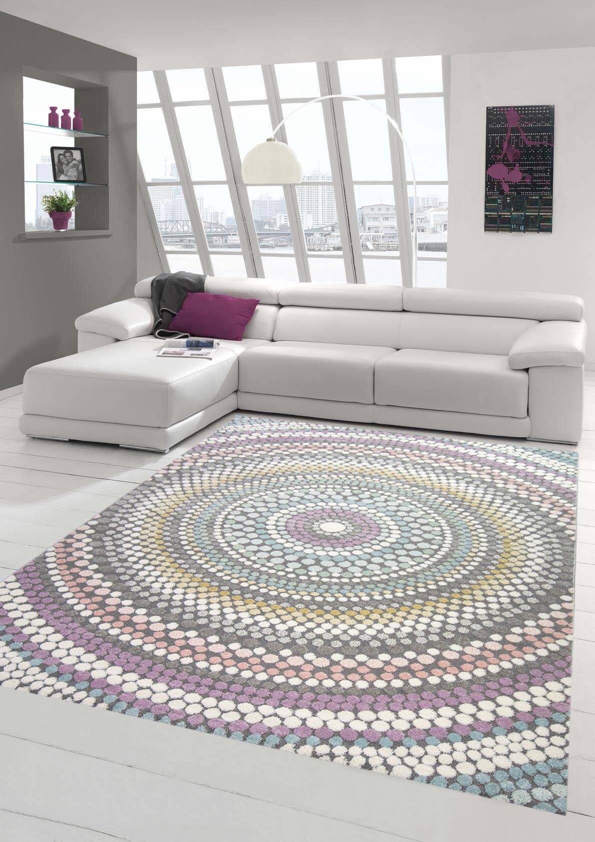 Höhe: Wohnzimmer Teppich mm rechteckig, Pastellfarben, Teppich-Traum, Teppich 13 modern Regenbogen Teppich