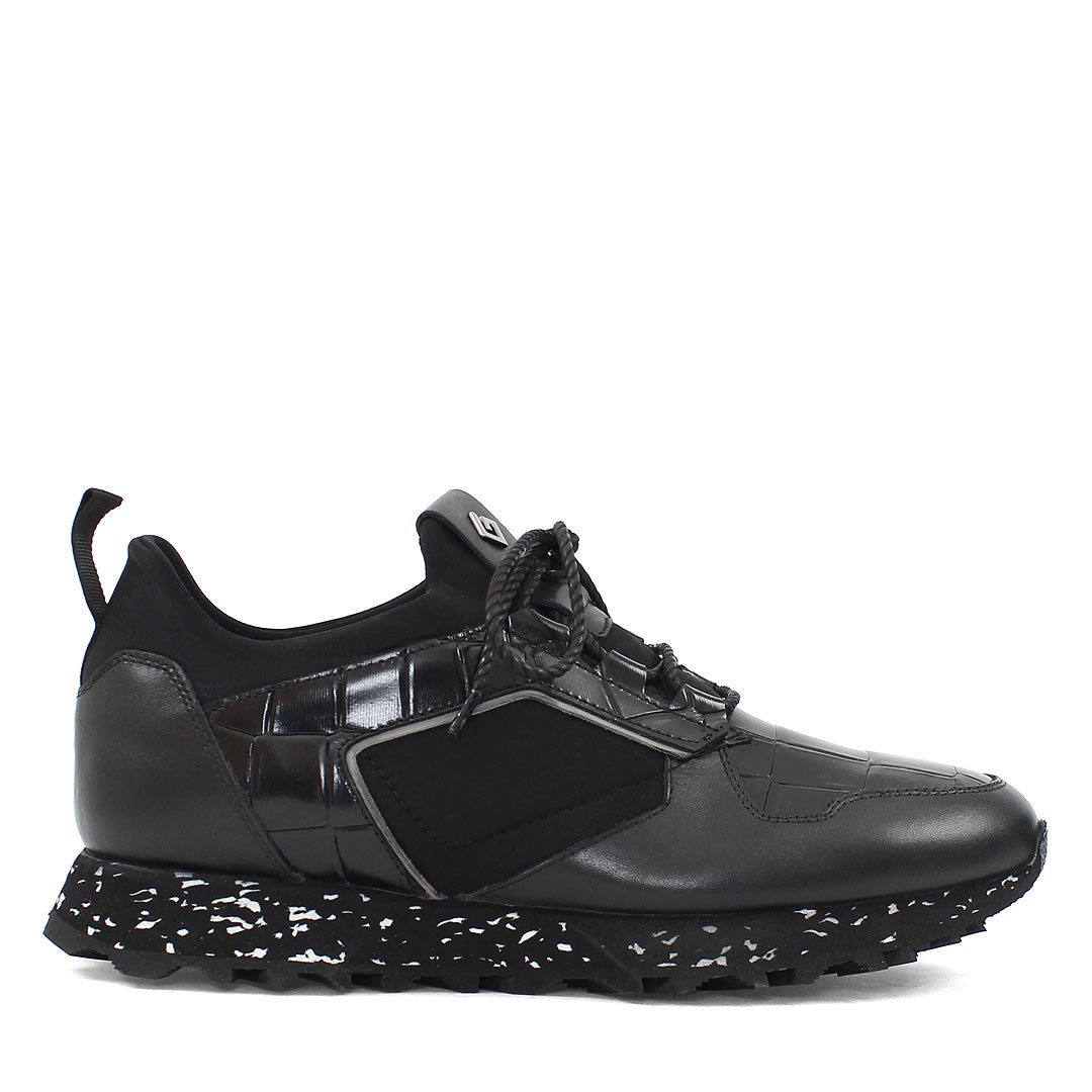 Celal Gültekin Leder-Sneaker mit Krokodil-Optik Sneaker günstig online kaufen
