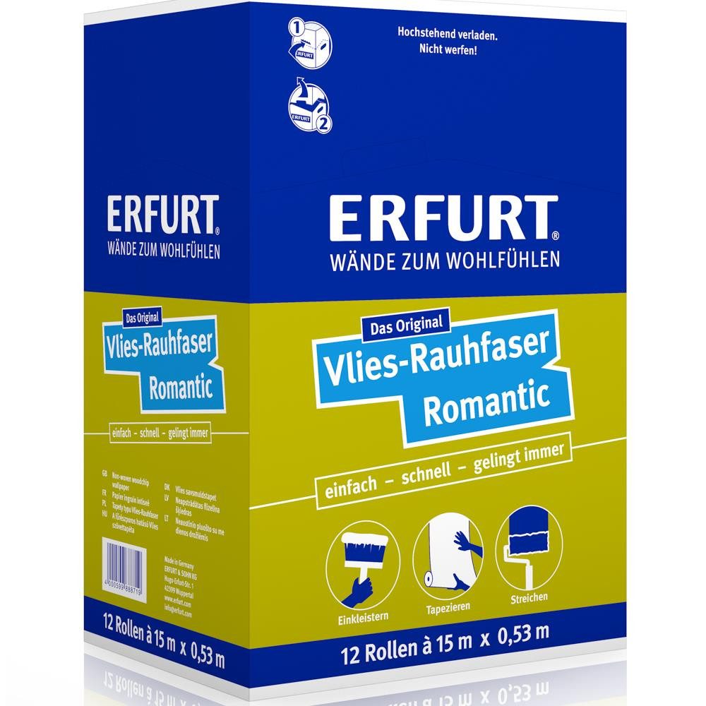 ERFURT Vliestapete Rauhfaser ROMANTIC, 15 m x 0,53 m - 12 Rollen