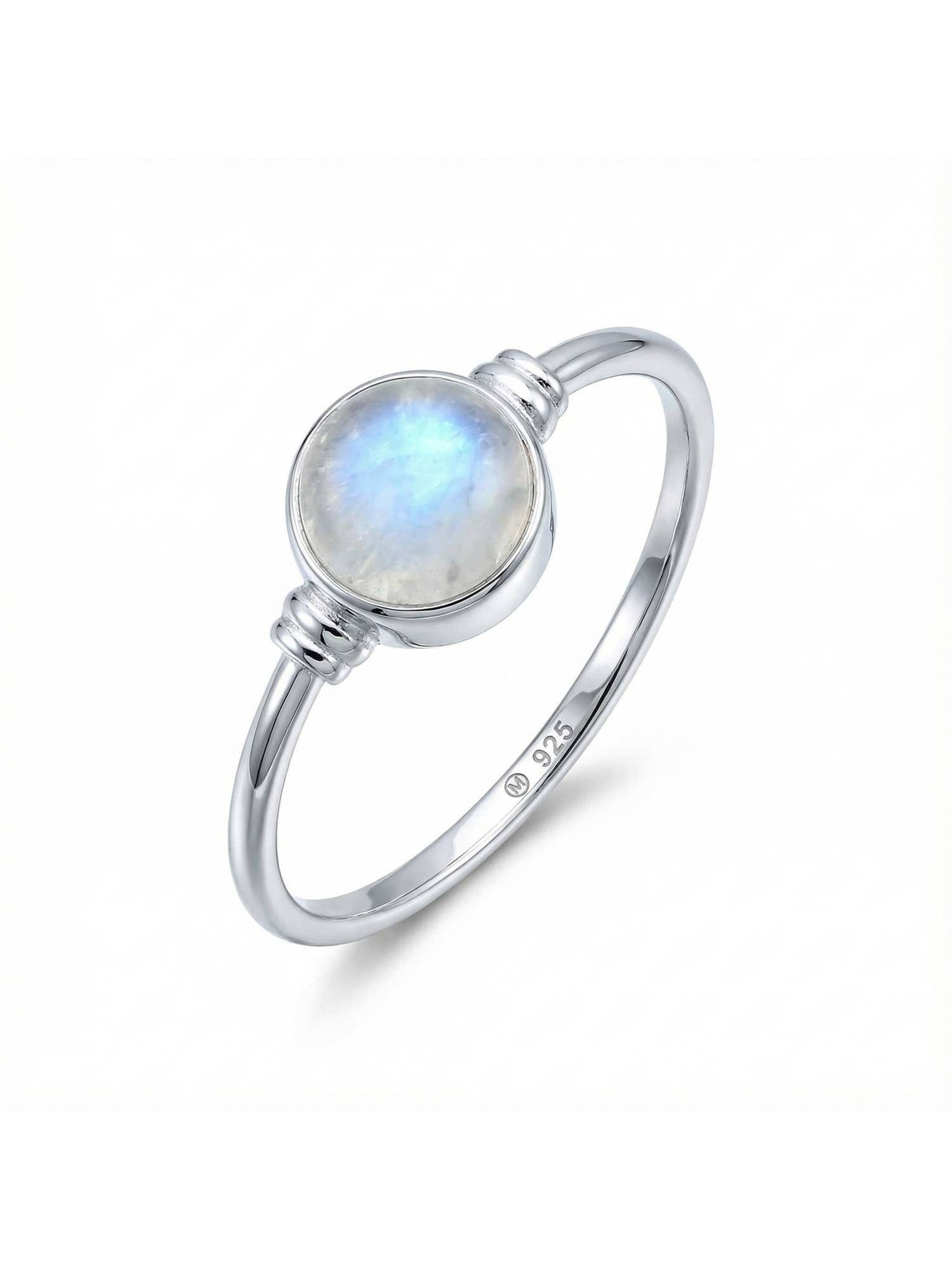 mantraroma Silberring TOLU aus 925 Silber mit Regenbogen Mondstein (Ring mit Schmuckbeutel), Damenring aus 925er Silber