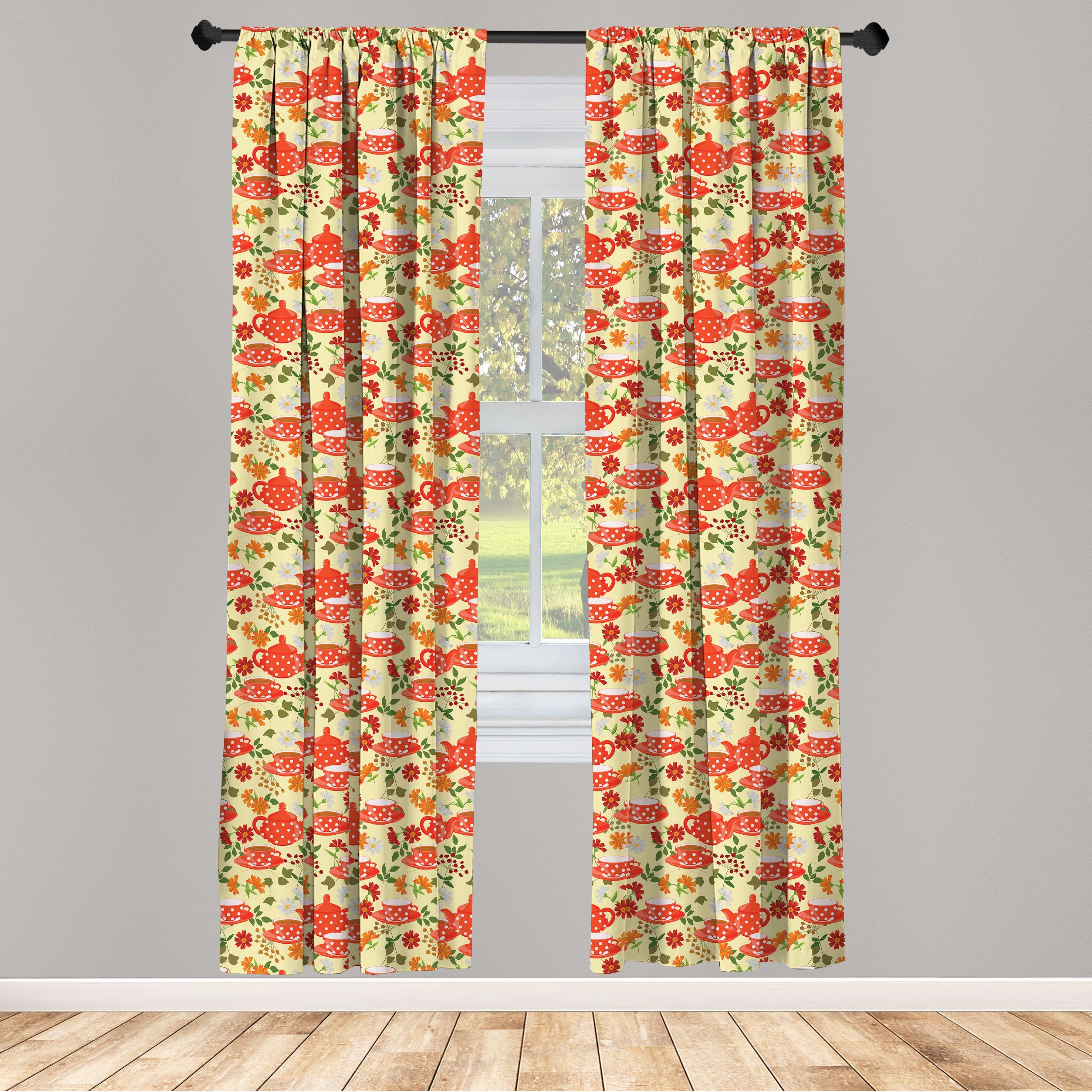Gardine Vorhang für Wohnzimmer Schlafzimmer Dekor, Abakuhaus, Microfaser, Tee-Party Töpfe Cups auf Blumen