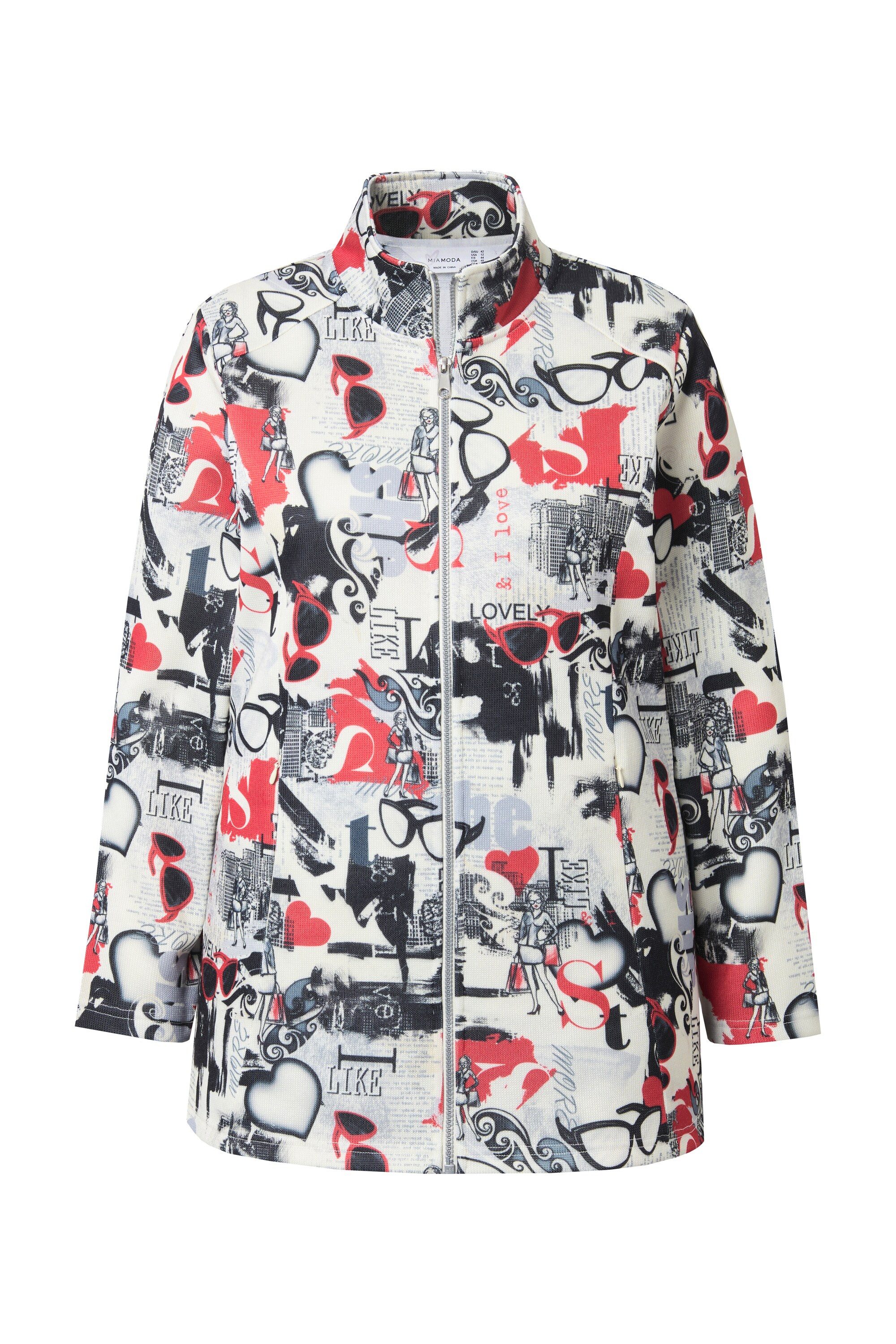 MIAMODA Strickjacke Strickfleece-Jacke leicht tailliert Patch-Print