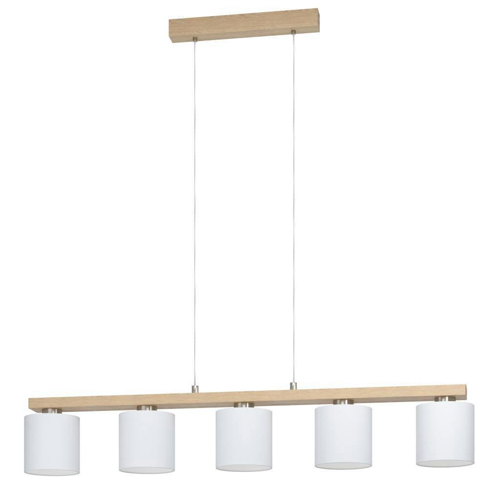 EGLO Hängeleuchte CASTRALVO Pendellampe, Stahl, Holz und Textil, Esszimmerlampe, Lampe, ohne Leuchtmittel, Pendelleuchte, L121 x B15 x H110 cm, nickel-matt, braun, weiß, 5X28W