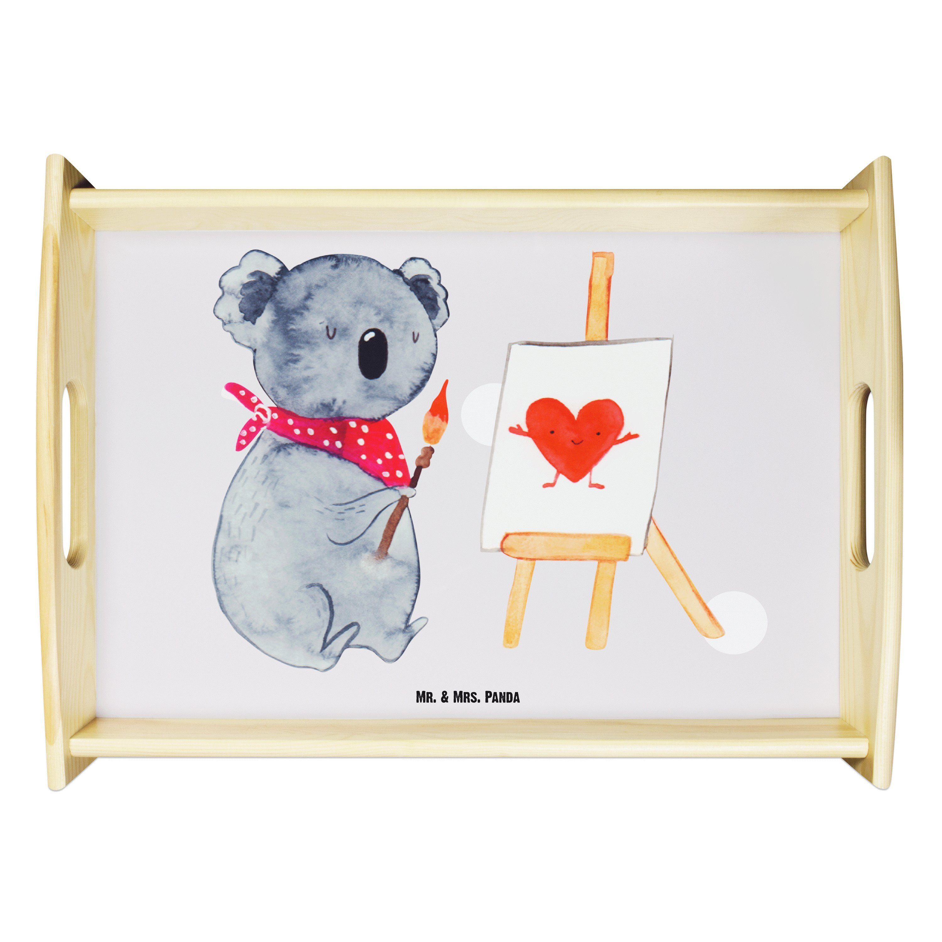 Mr. & Mrs. Panda Tablett Liebensbeweis, Koala - Echtholz Frü, (1-tlg) Künstler Geschenk, Gefühle, Pastell - lasiert, Grau