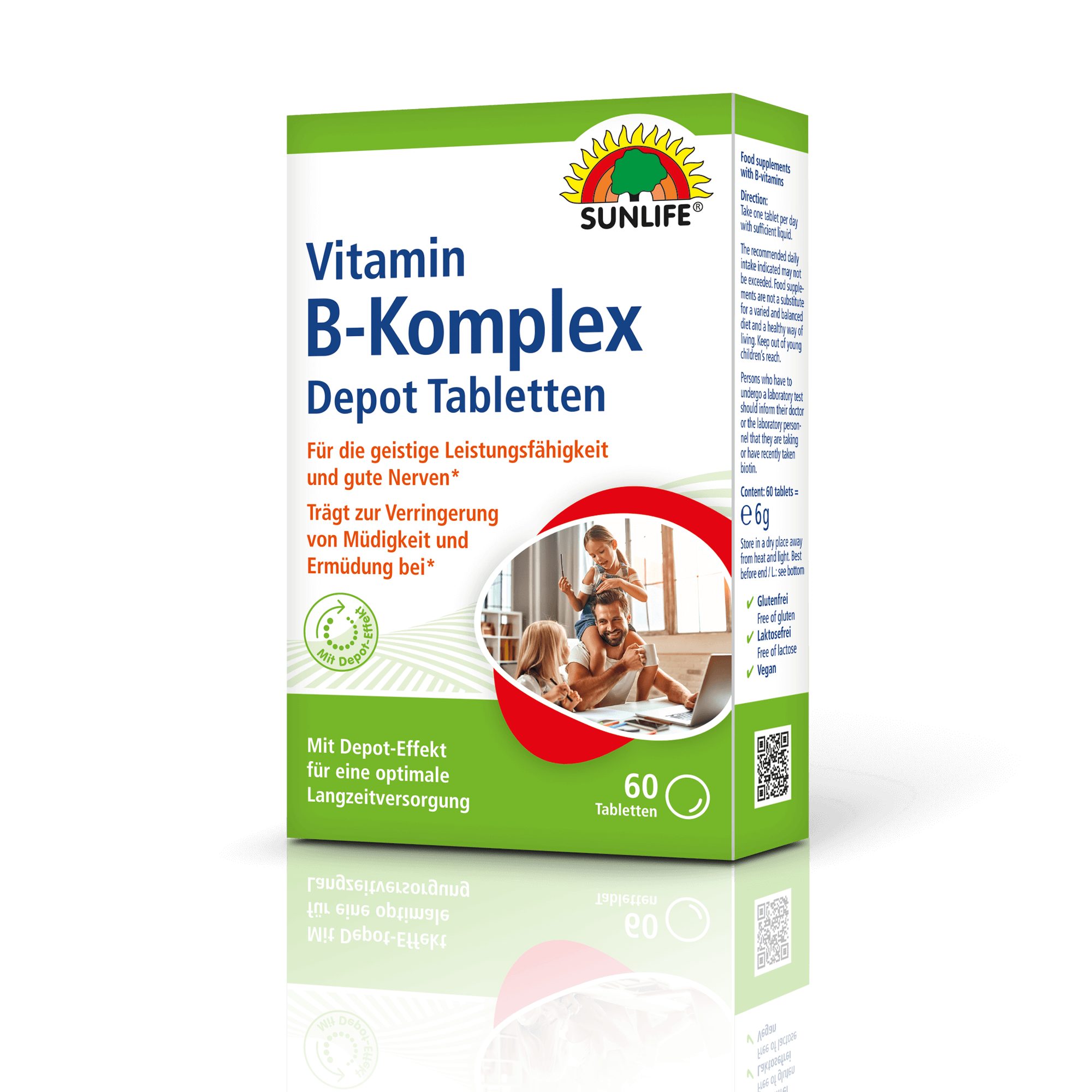SUNLIFE SUNLIFE® Vitamin B-Komplex Depot Tabletten 60 Stk Energiestoffwechsel 1x täglich eine Tablette mit ausreichend Flüssigkeit verzehren.