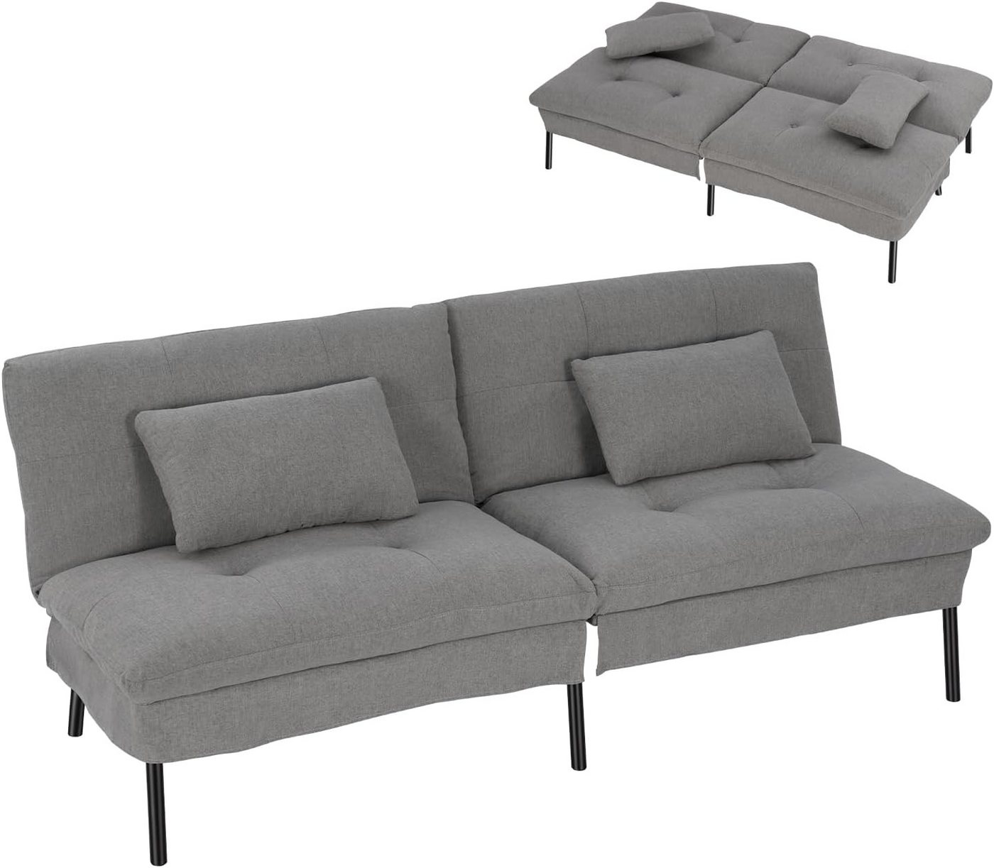 Woltu Schlafsofa, 1 Teile, 2-Sitzer-Schlafsofa rutschfest mit 2 Kissen Verstellbarer Rückenlehne
