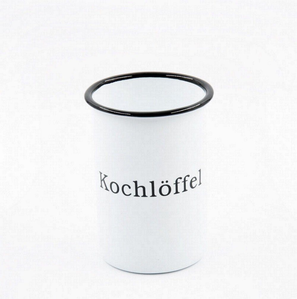 Linoows Suppentopf Kochlöffel Topf, Löffel Töpfchen, Küchen Becher, Emaille (1x), Küchenutensilien Emaille Topf mit Beschriftung