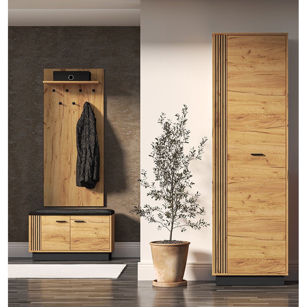Lomadox Garderoben-Set VINICA-131, (Spar-Set, 3-St), Flurmöbel, Cold Craft Eiche Nb., 3-teilig