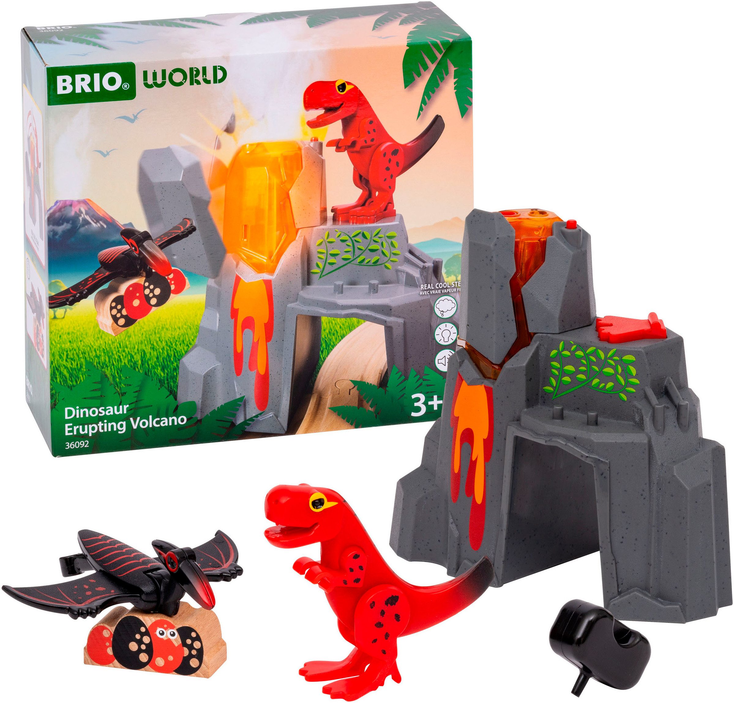 BRIO® Spielzeugeisenbahn-Erweiterung BRIO® WORLD, Dinosaurier-Vulkan mit Ausbruchsfunktion, (Set, 5-tlg), FSC® - schützt Wald