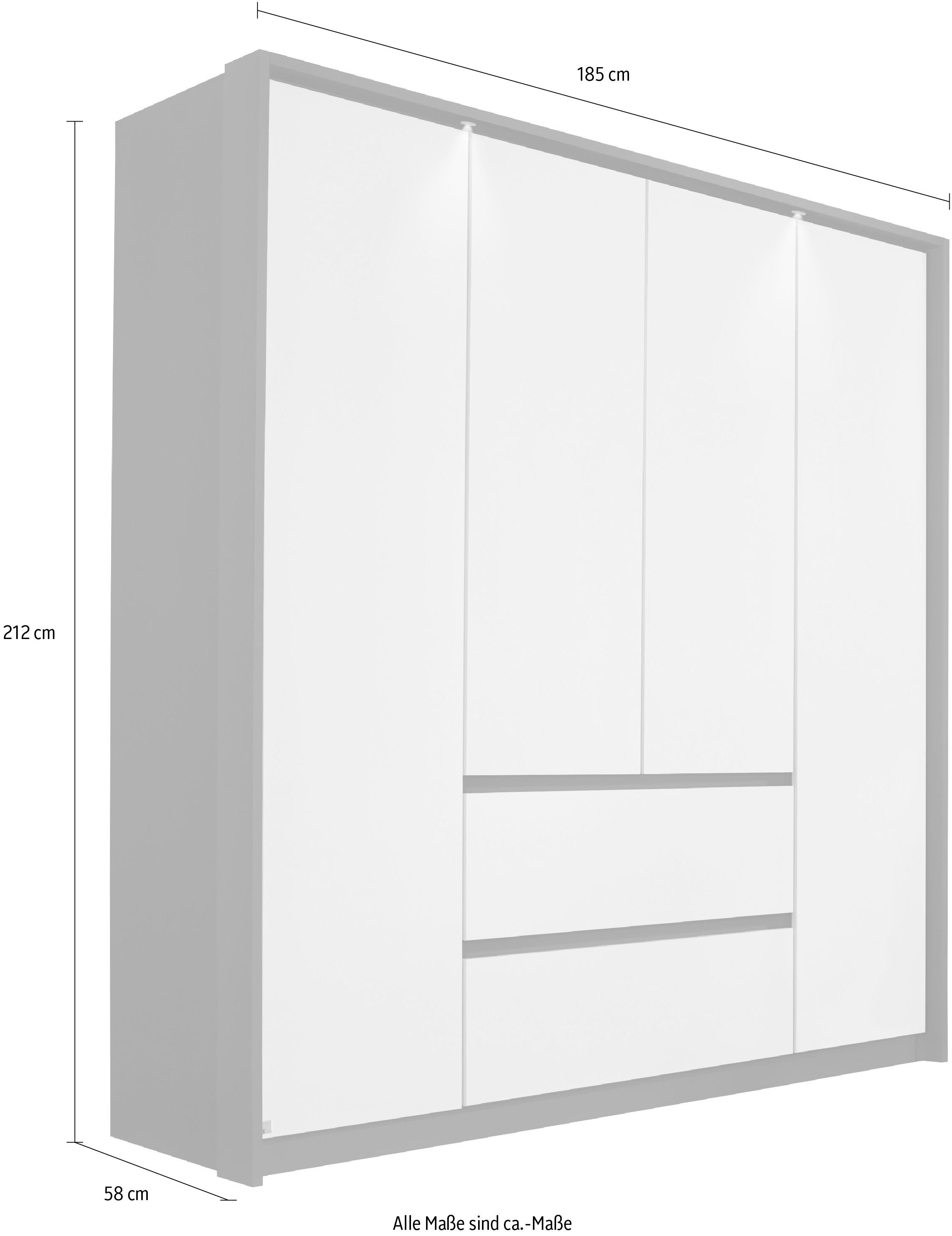 Drehtürenschrank mit Mainz Funktion Graumetallic/Alpinweiß Außentüren Passepartout, Push-to-Open rauch mit