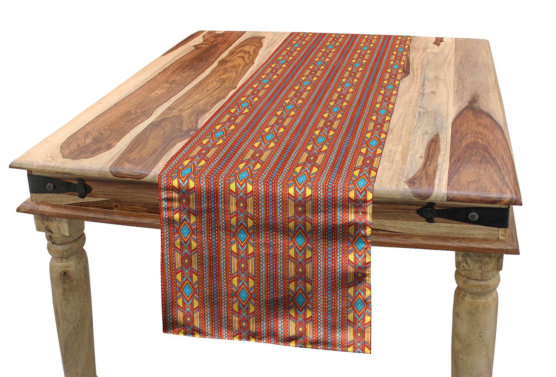 Abakuhaus Tischläufer Esszimmer Küche Rechteckiger Dekorativer Tischläufer, Amerikanischer Ureinwohner Ethnischer Zier Rhombuses