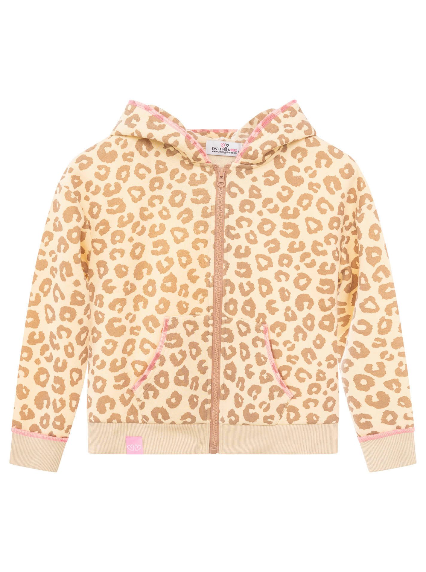Zwillingsherz Kapuzensweatjacke "Soft Leo" Mini-Me, mit Leo Muster, Zipper und Taschen