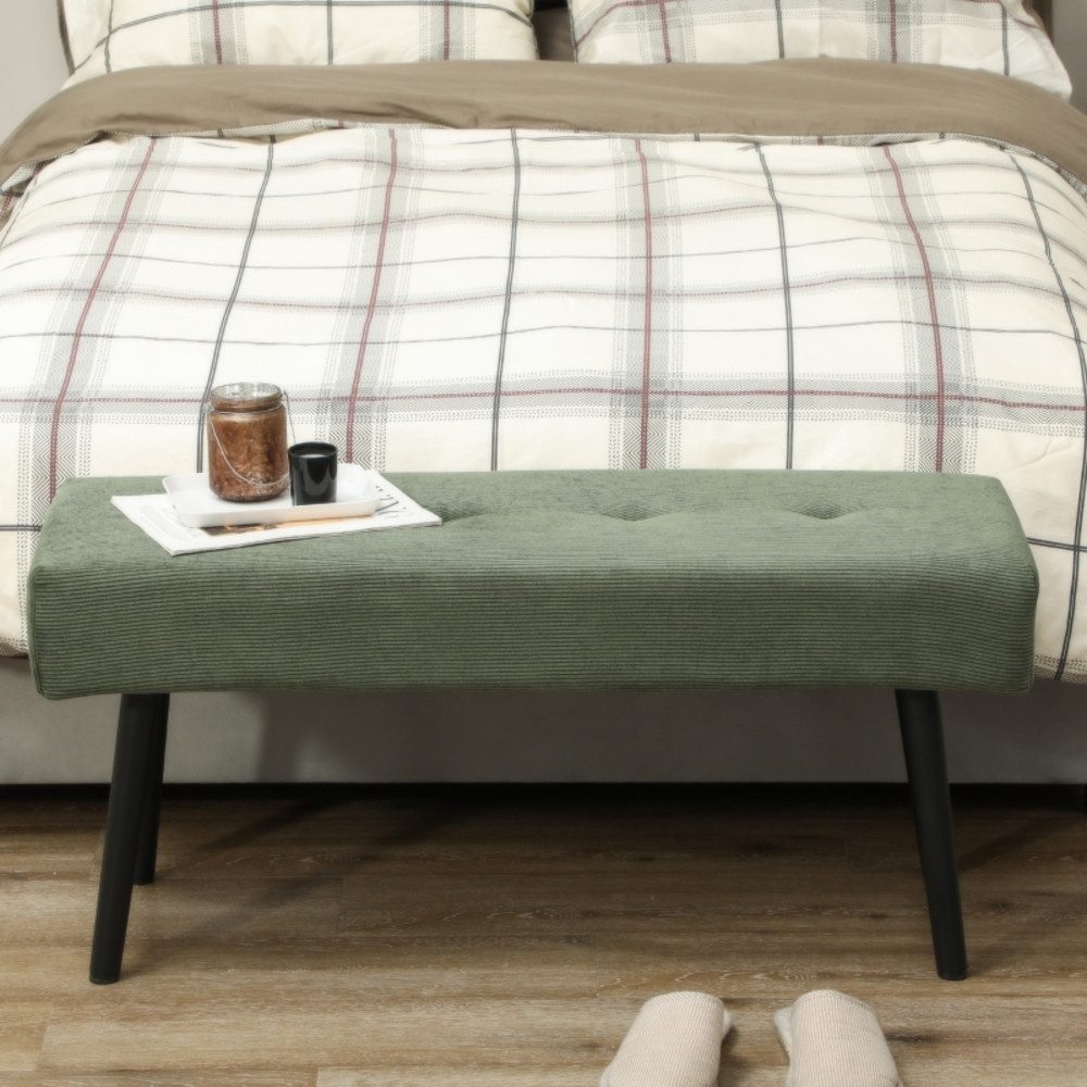 REDOM Polsterbank 100x36x45 cm, Cord-Bank mit Knopfheftung, Metallgestell, gepolstert (Packung, 1-St., Vielseitig als Bettbank, Schuhbank & Flursitz nutzbar, Grün), Bequeme & pflegeleichte Sitzgelegenheit für Diele, Ankleide