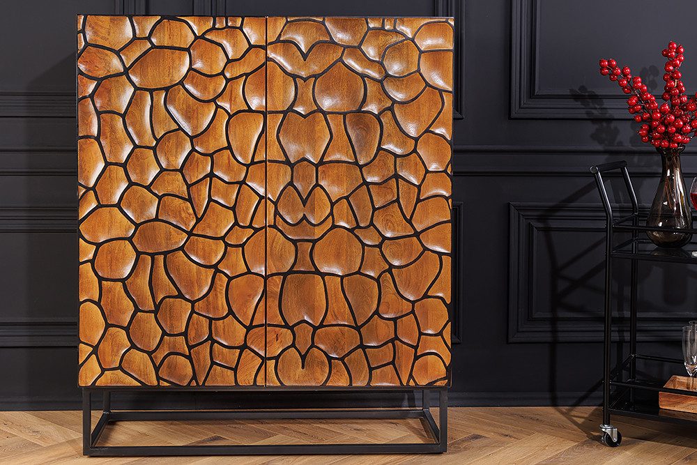 riess-ambiente Highboard VULCANO 120cm braun / schwarz (Einzelartikel, 1 St), Massivholz · Metall · Anrichte · Kommode · 3D-Front · Modern Design