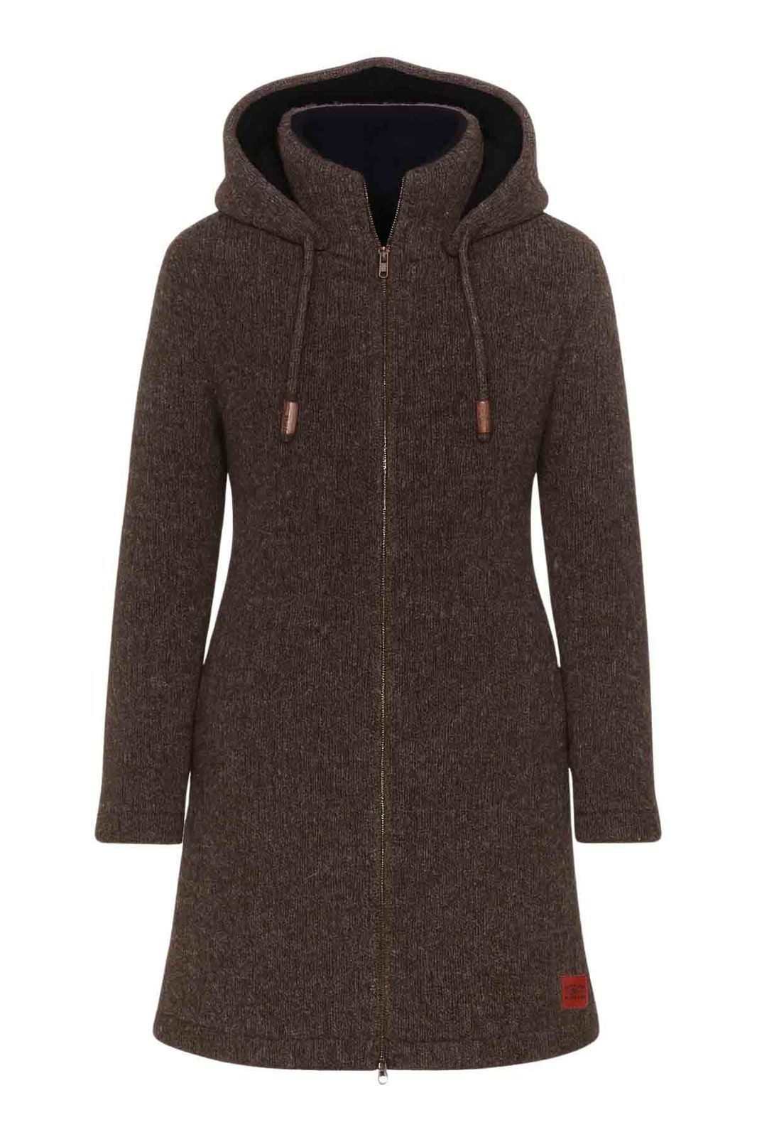 KUNST UND MAGIE Longstrickjacke Klassische Strickjacke Kurzmantel Wolle + Fleecefutter Kapuze Boho