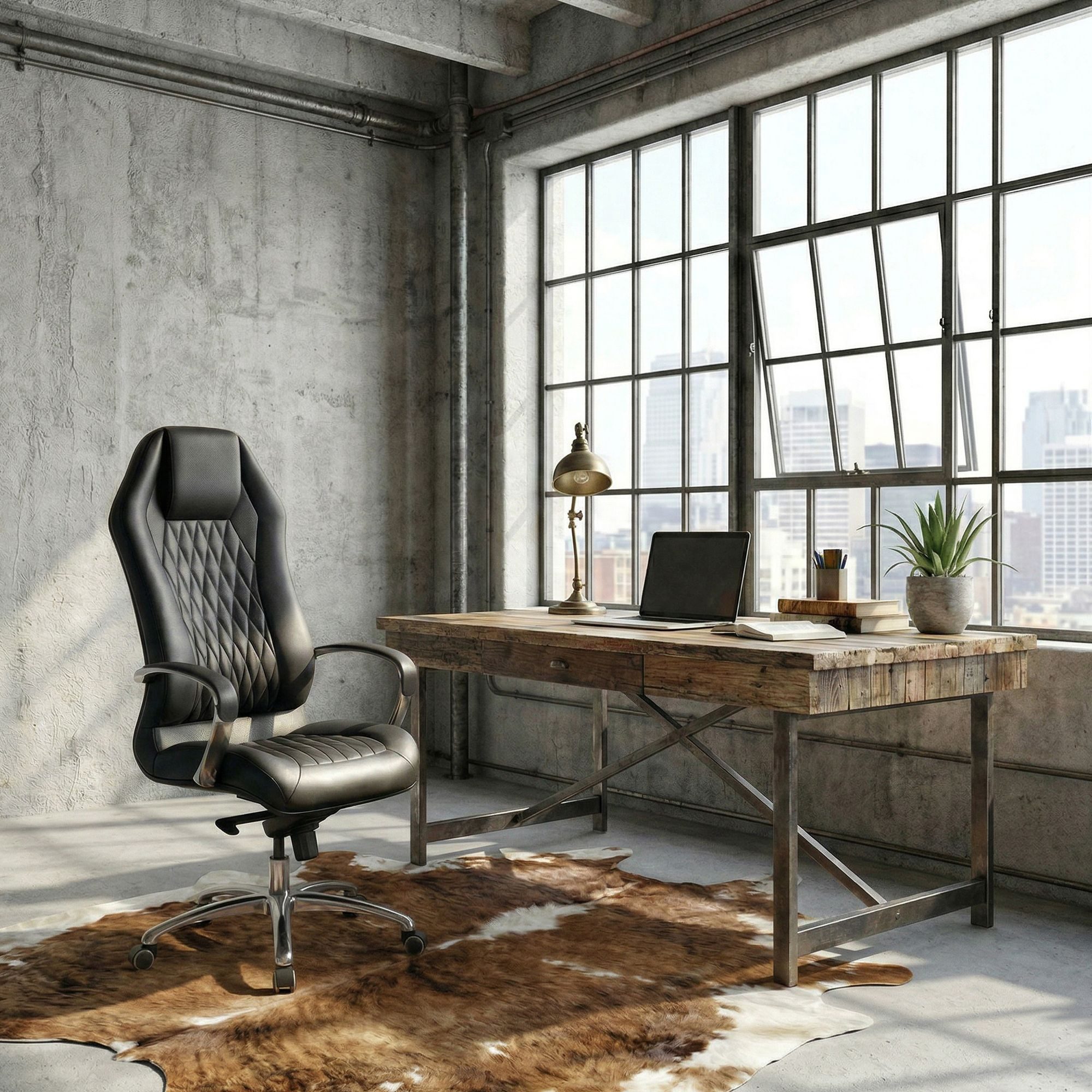Amstyle Chefsessel Monterey Echtleder schwarz Drehstuhl höhenverstellbar (Bürostuhl MONTEREY Echtleder Schwarz 120KG), Schreibtischstuhl Hohe Rückenlehne mit Kopfstütze