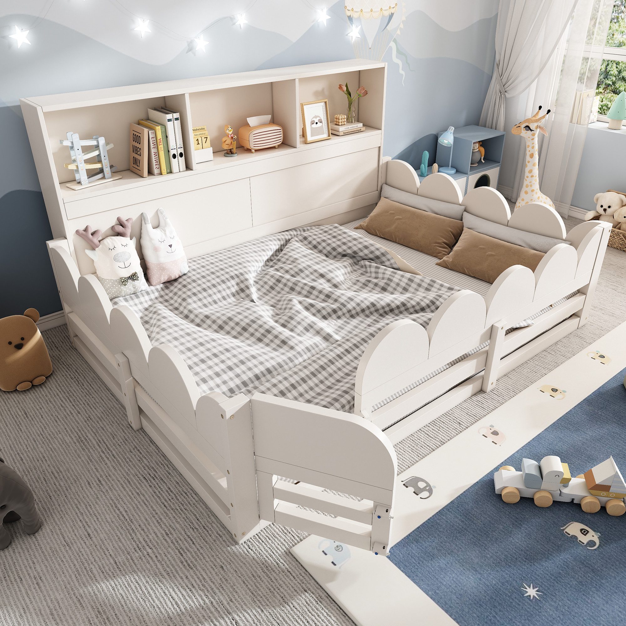TavilaEcon Kinderbett Bodenbet, Holzbett mit Rausfallschutz, Lattenrost und Tür (1-tlg), ohne Matratze, 140x200 cm, Weiß