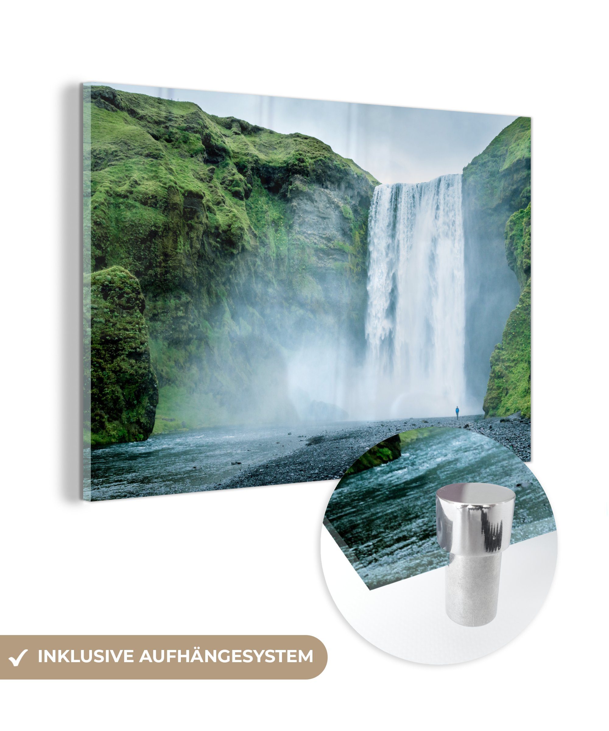 Wasserfall Island - Wohnzimmer & - Schlafzimmer Acrylglasbild MuchoWow St), Acrylglasbilder (1 Grün,