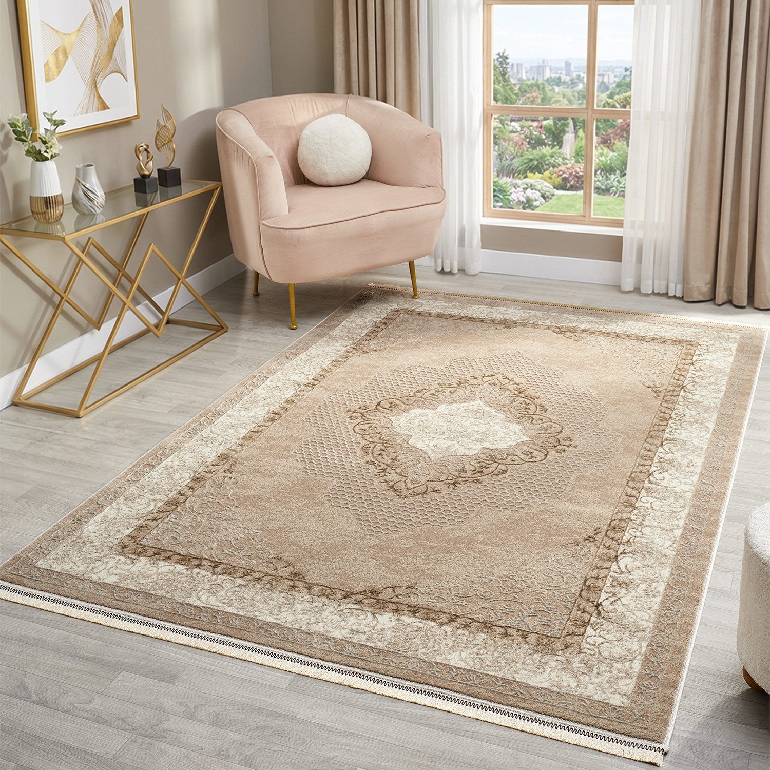 Vimoda Orientteppich Salsa, moderner orientalischer Klassiker Look, Rechteckig, Höhe: 13 mm, Teppich kurzflor modern, dicht, weich, Wohnzimmer, Schlafzimmer, Flur