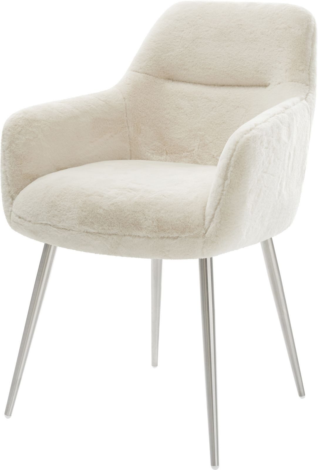 DELIFE Polsterstuhl Pejo-Flex, 4-Fuß konisch Edelstahl Plüsch Creme-Weiß Taschenfederkern